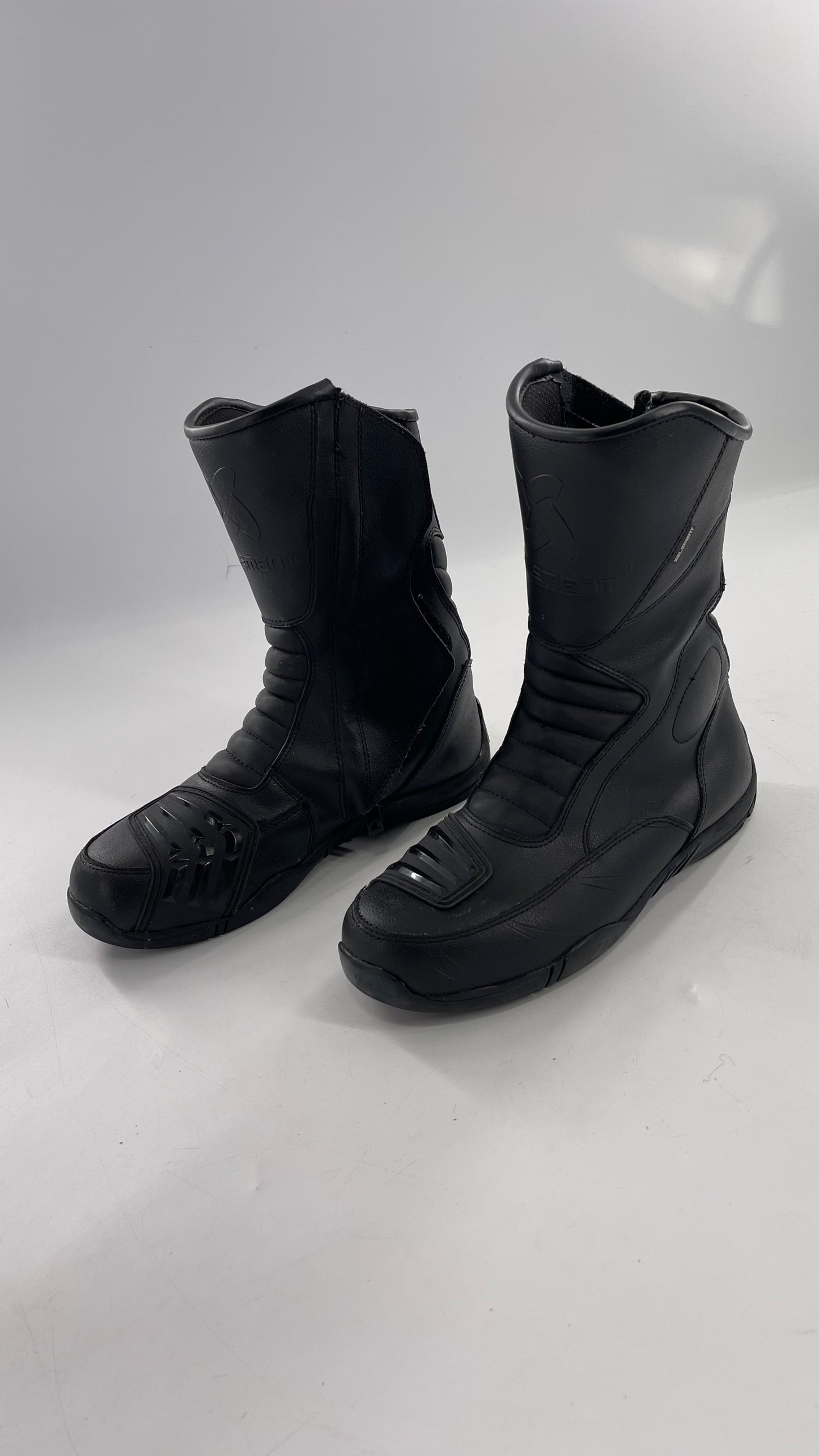 XELEMENT Black Leather Motorcycle Motocross Riding Boots (9.5)