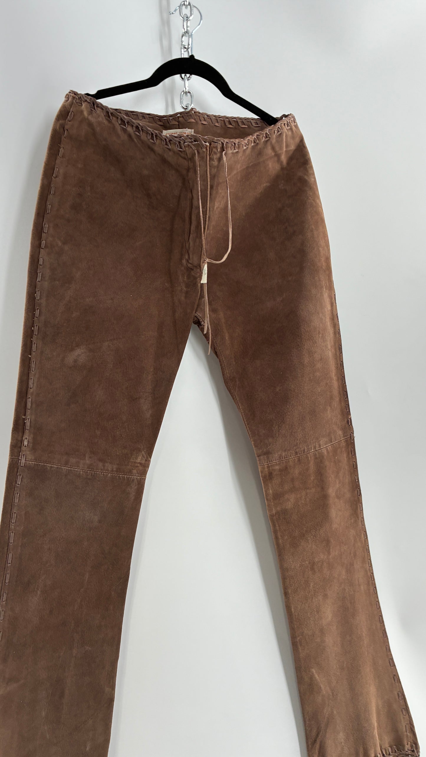 Vintage SWEET ROMEO Suede Leather Stitch Side, Braided Hem Pants (10)