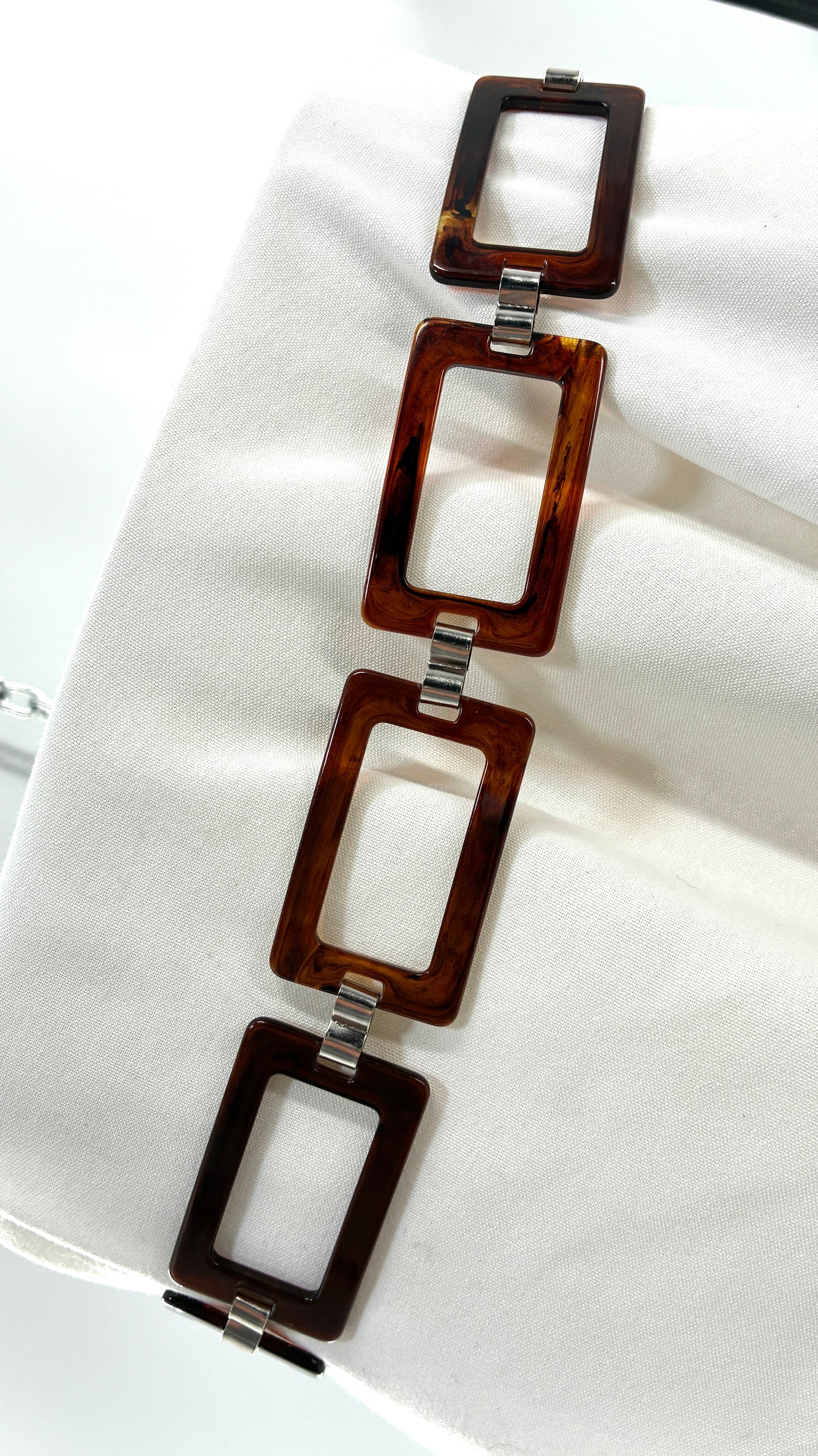 Vintage Rectangular Tortoise Shell Chain Belt (One Size)