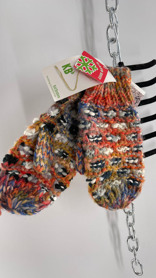 Knit Bonbons Handmade Mixed Yarn Colorful Knit Mittens with Tags Attached