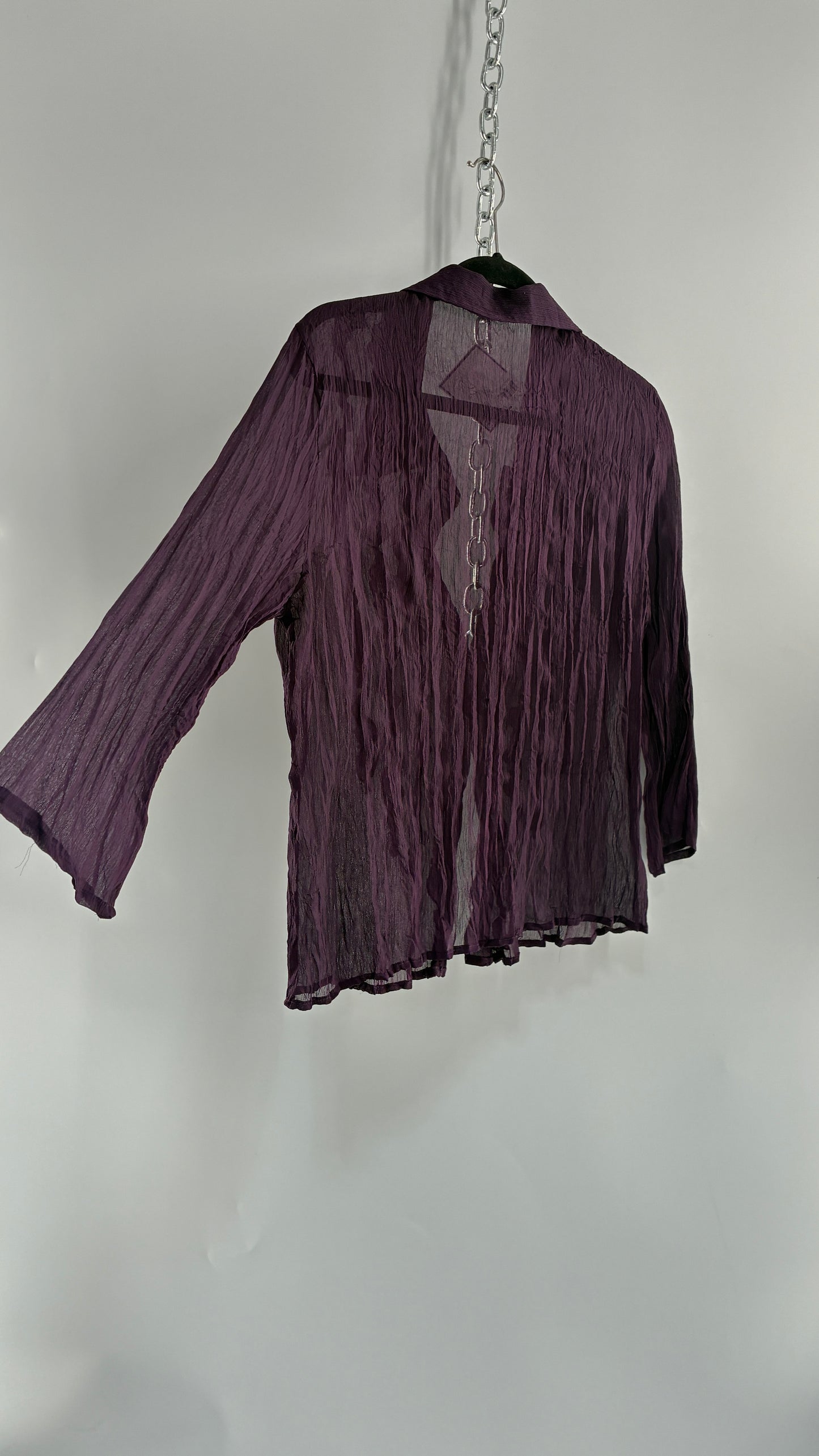 Vintage 1990s JAIPUR Purple Crimped Button Blouse with Ruffled Details (Small)
