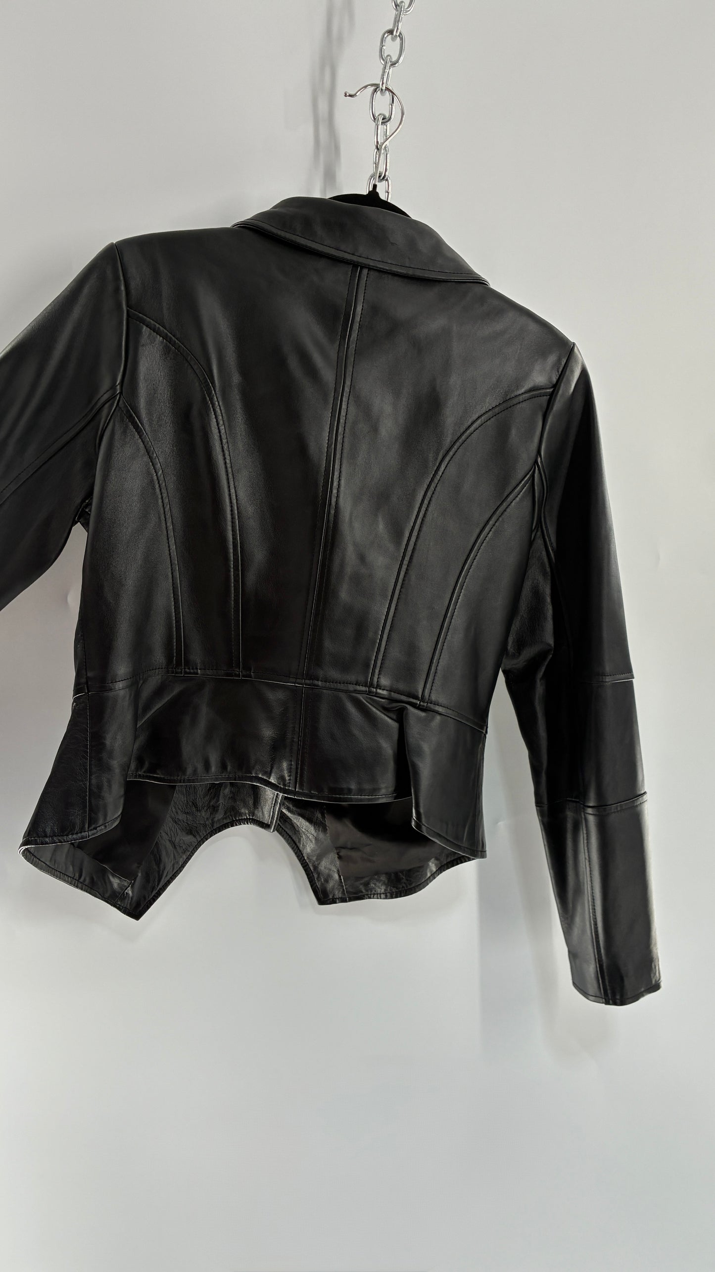 Deadstock Vintage GET IT LOVE IT Black Genuine Leather Motorcycle Style Jacket (10)