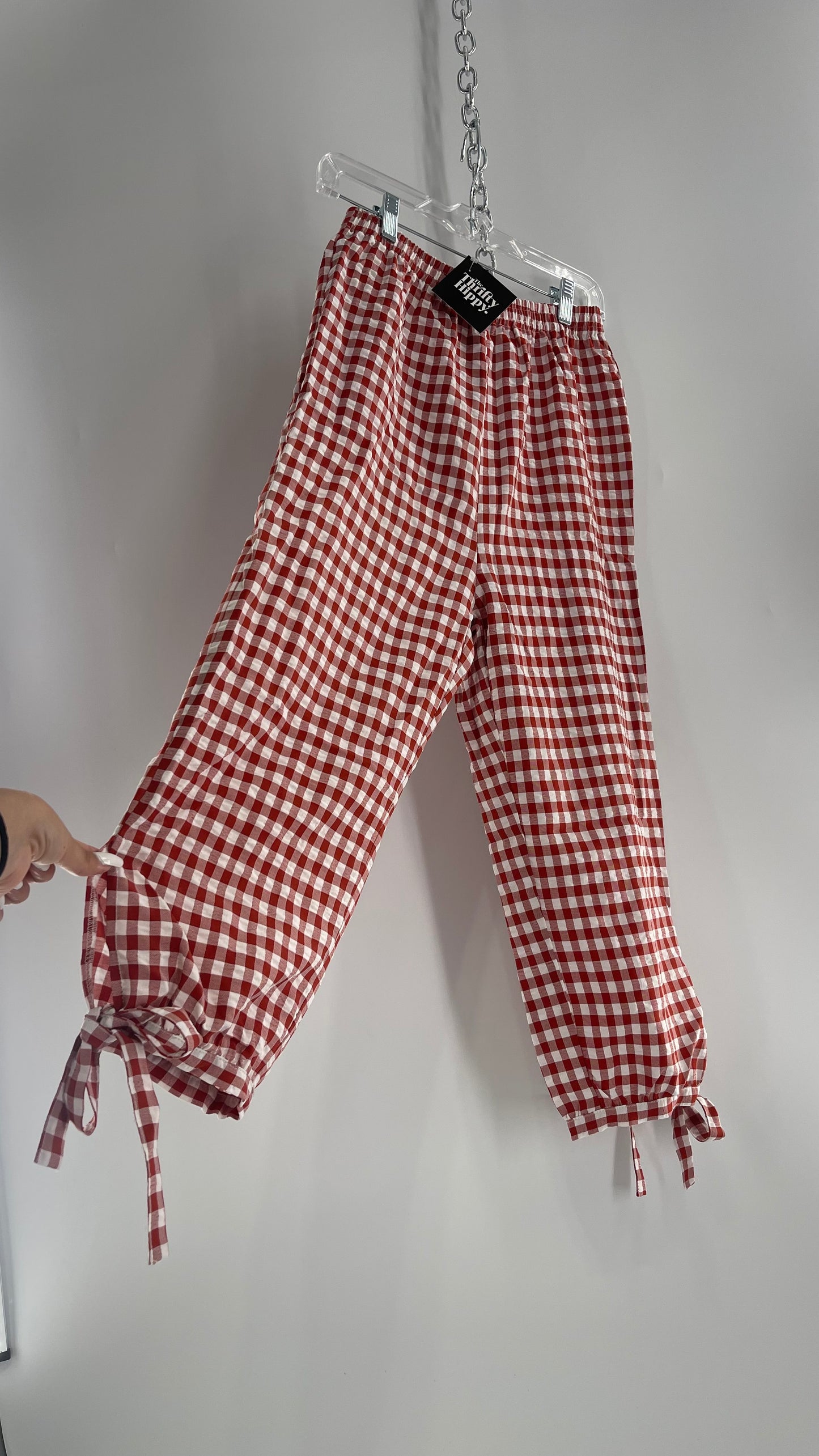 Gingham Red and White Capri with Tie Ankles (Small)