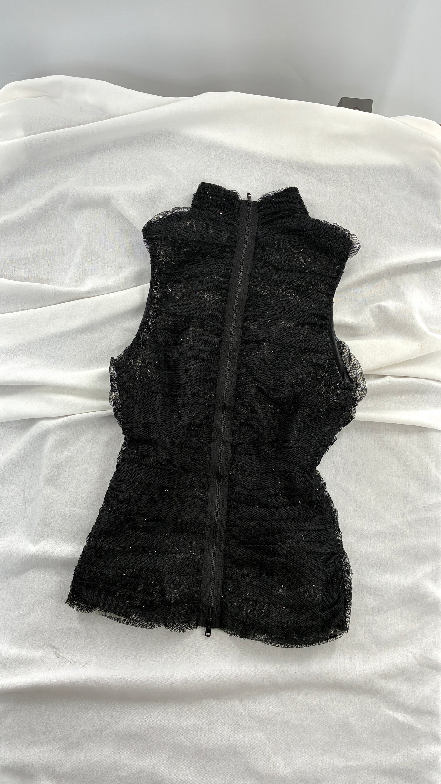 BYRON LARS Beauty Mark Sequin with Tulle Overlay Mock Neck (4)
