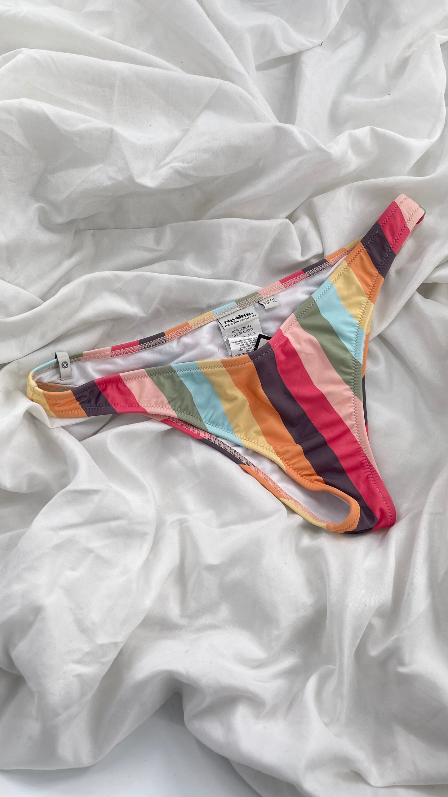 RHYTHM Colorful Striped Cheeky Swim Bottoms (XL)