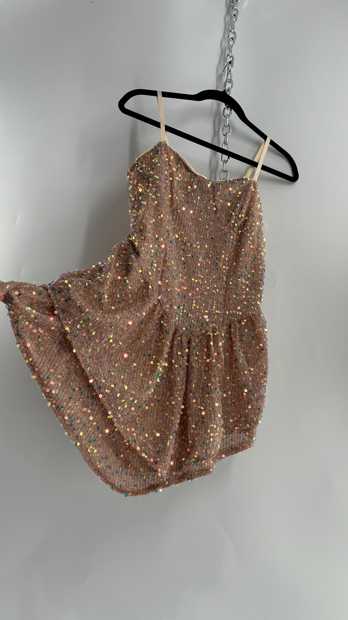 Nude Sequin Pointed Hem Mini Dress (L)