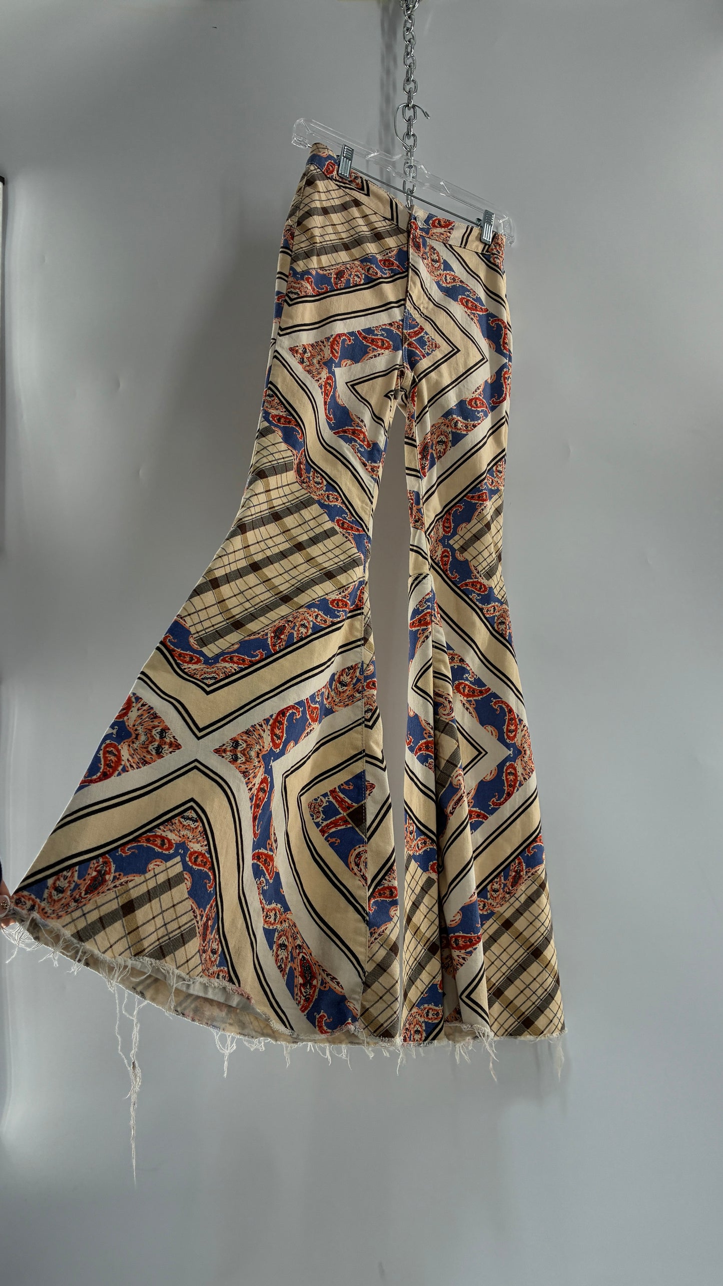 Free People Patterned Plaid Beige Flare Pants (26)