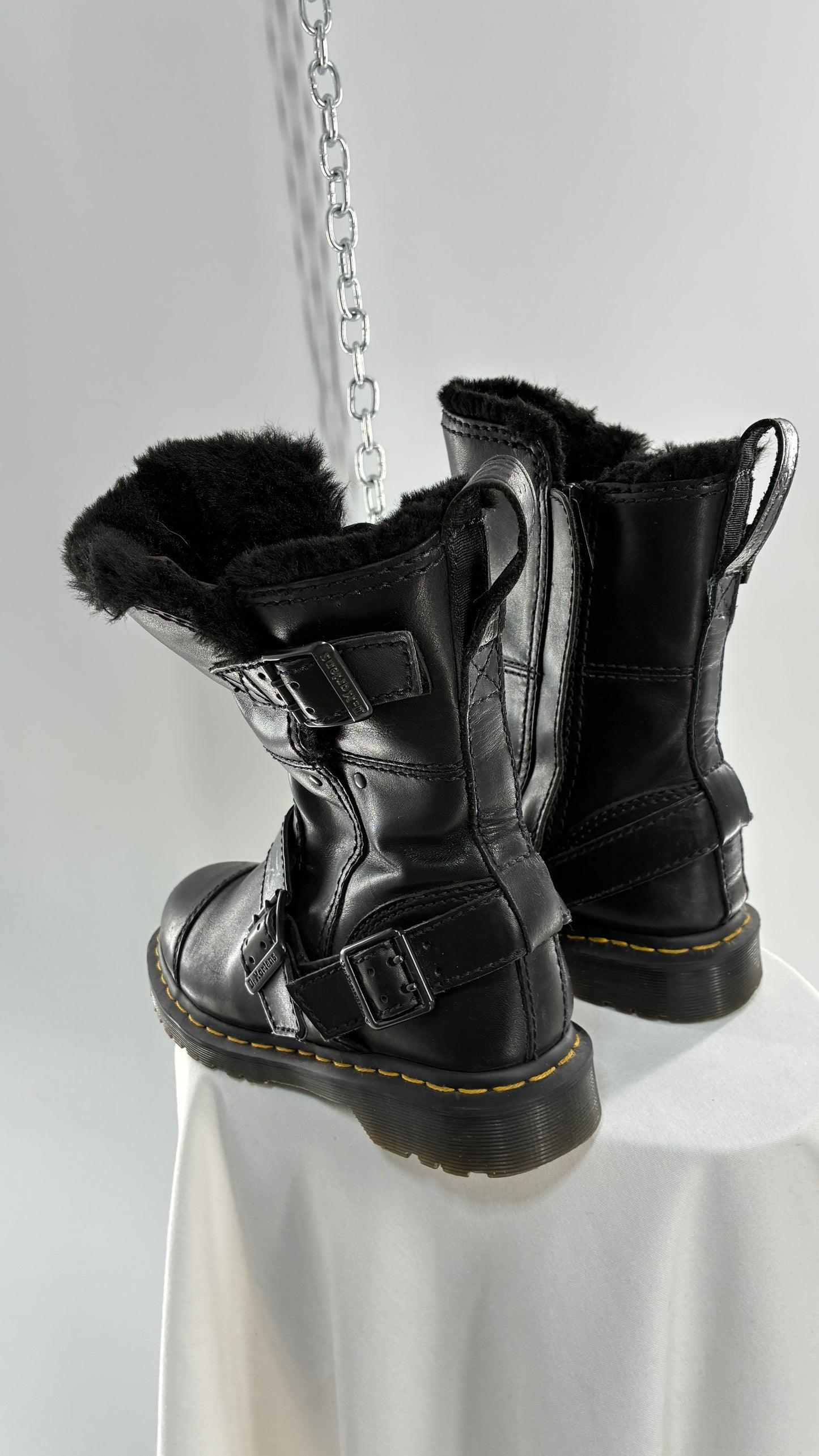 RARE Vintage Dr. Marten Kristy Mid Calf Faux Fur Black Leather Boots (8L)