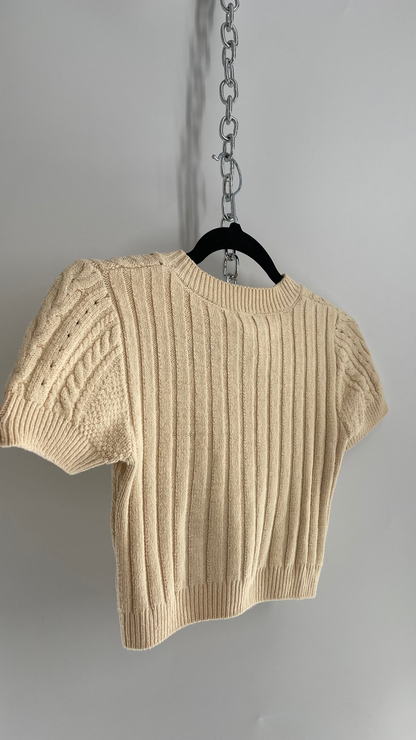 Intimately Free People Beige Cable Knit Cropped Short Sleeve (XS)