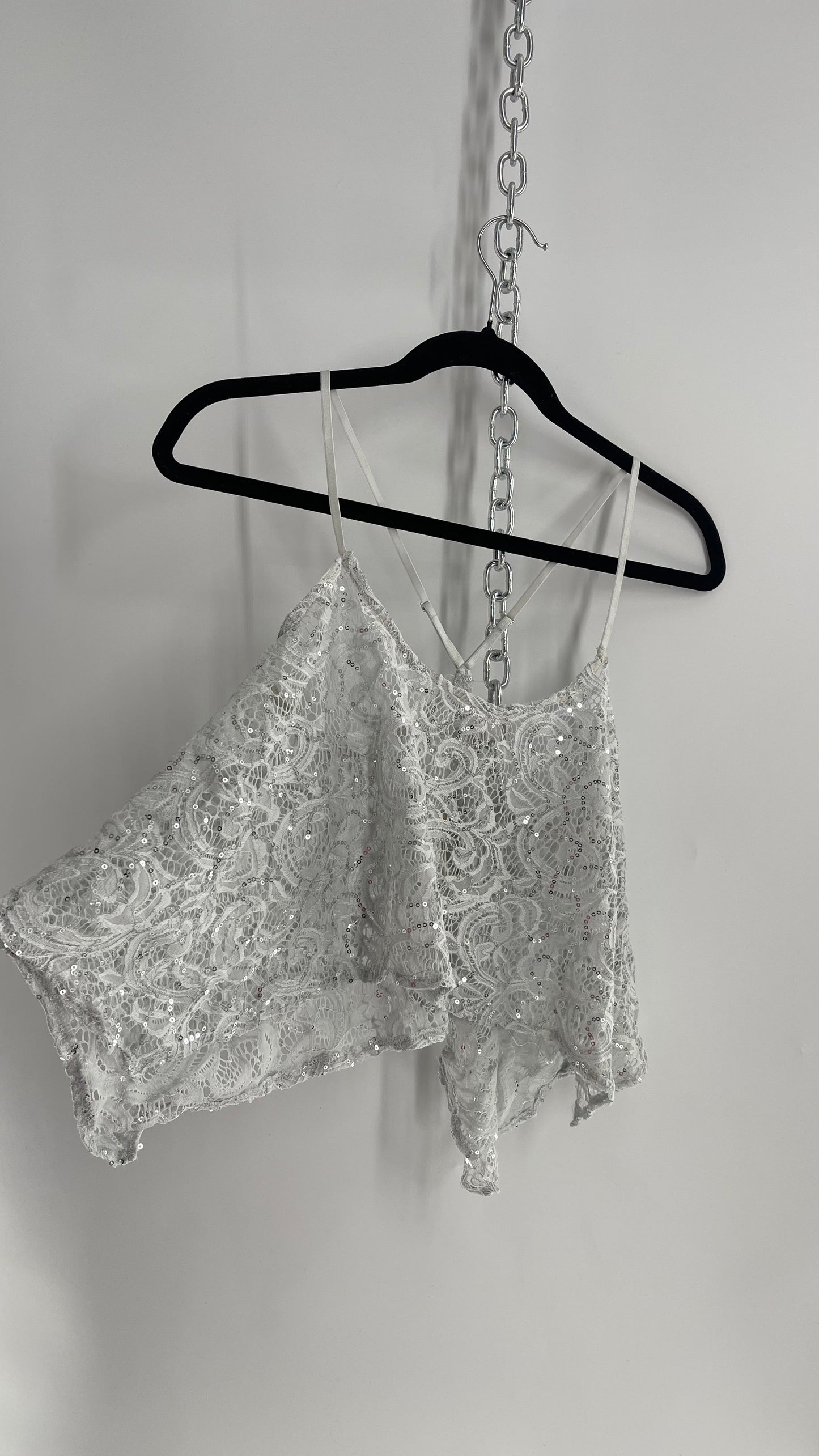 Intimately Free People Lace Handkerchief Hem Sequin Tank (XS)