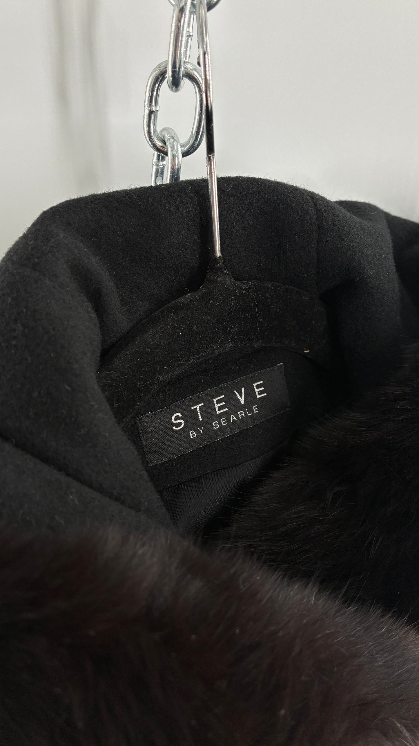 Vintage STEVE by SEARLE Cashmere Blend Coat with Underbust Tie and Fur Hood