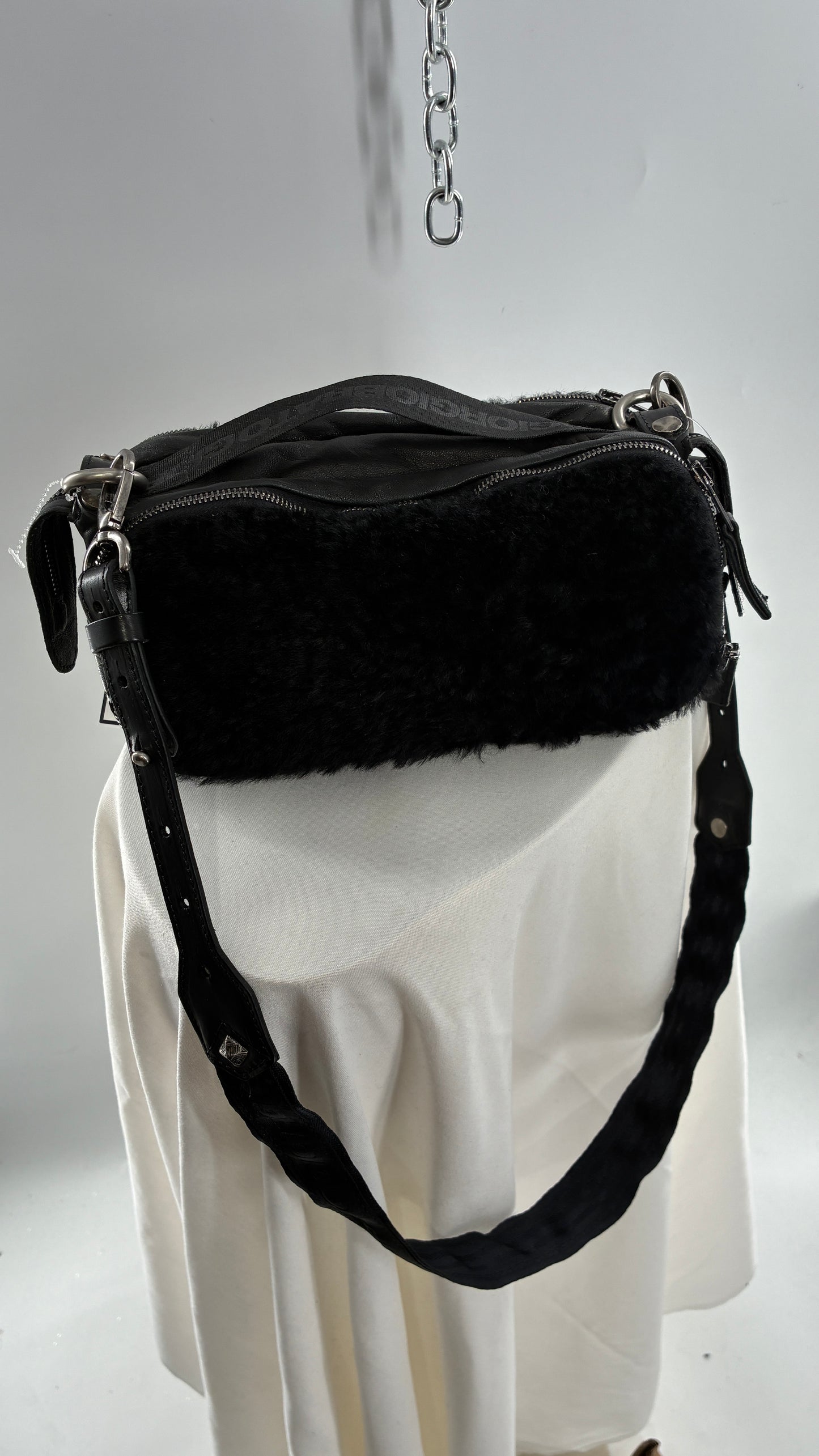 GIORGIO BRATO Black Lamb Leather Convertible Shoulder Bag and Backpack