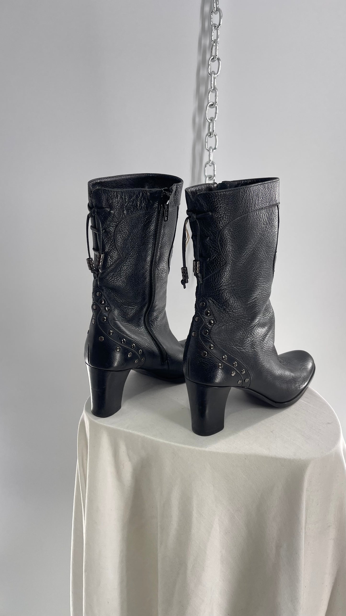 Vintage 1990s Via Spiga Black Leather Studded Booties (5.5)