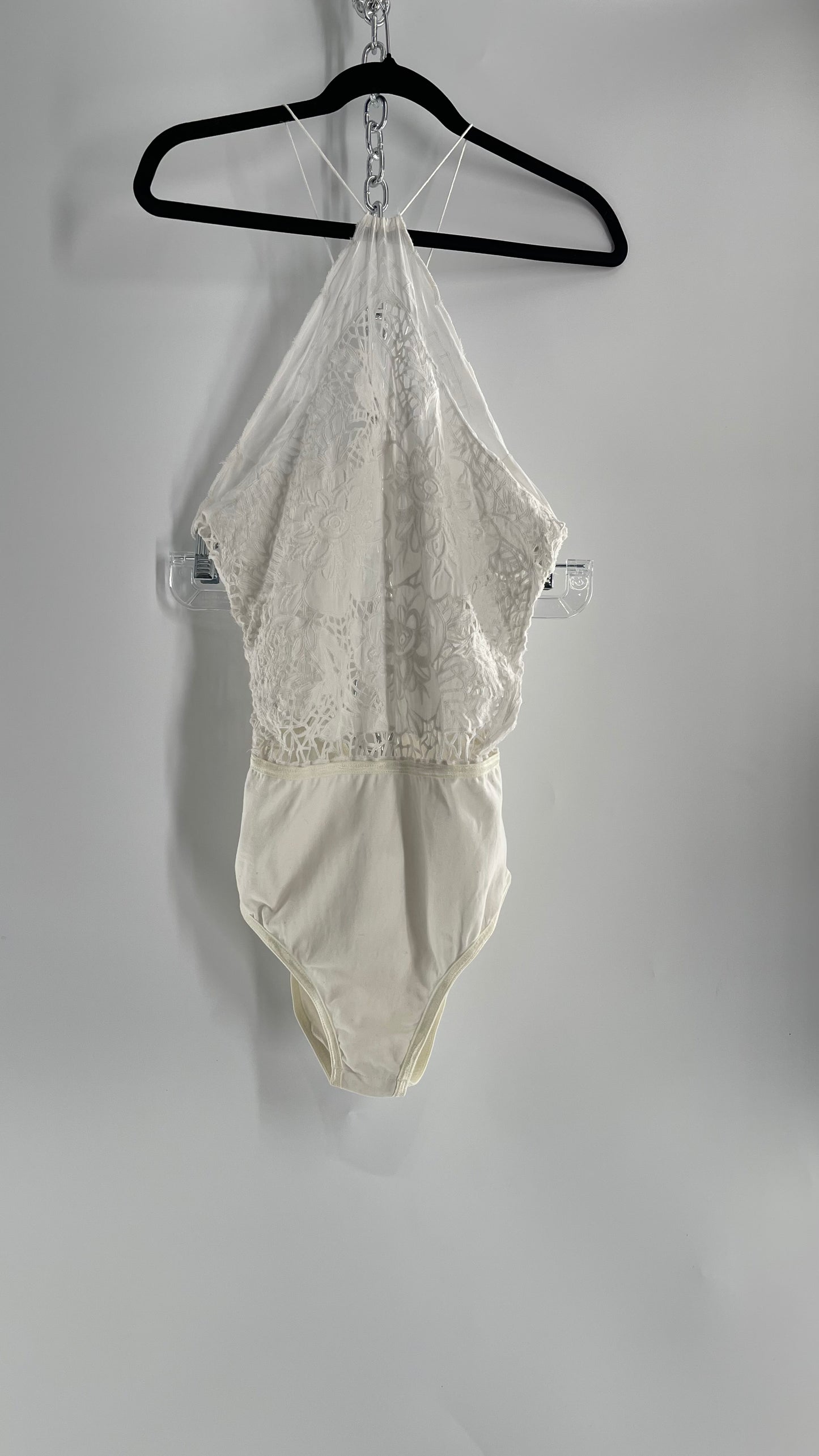Intimately Free People White Eyelet Lace Open Back Bodysuit (Medium)
