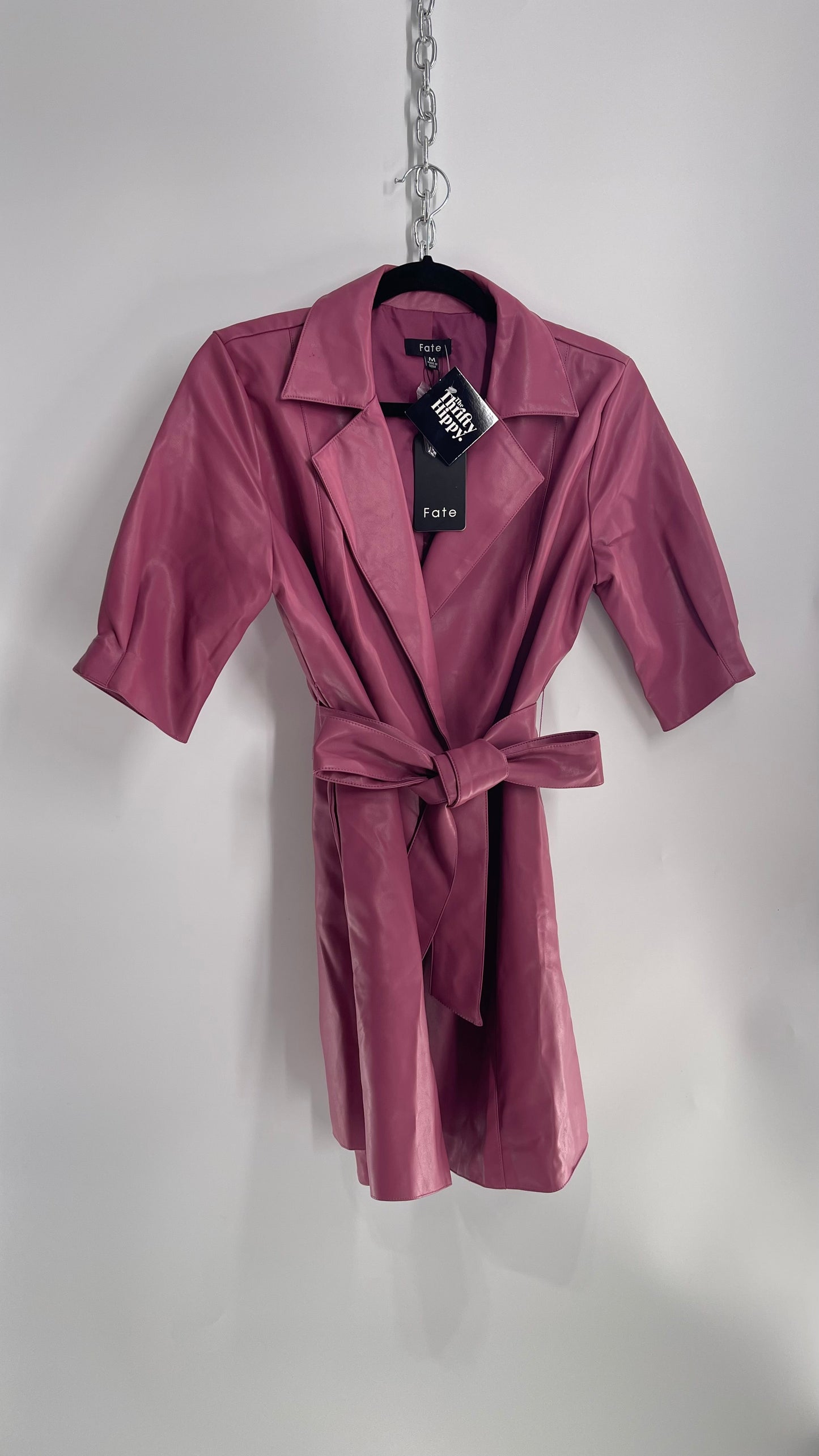 Fate Mauve Short Sleeve Vegan Leather Trench Coat Dress with Tags Attached (Medium)