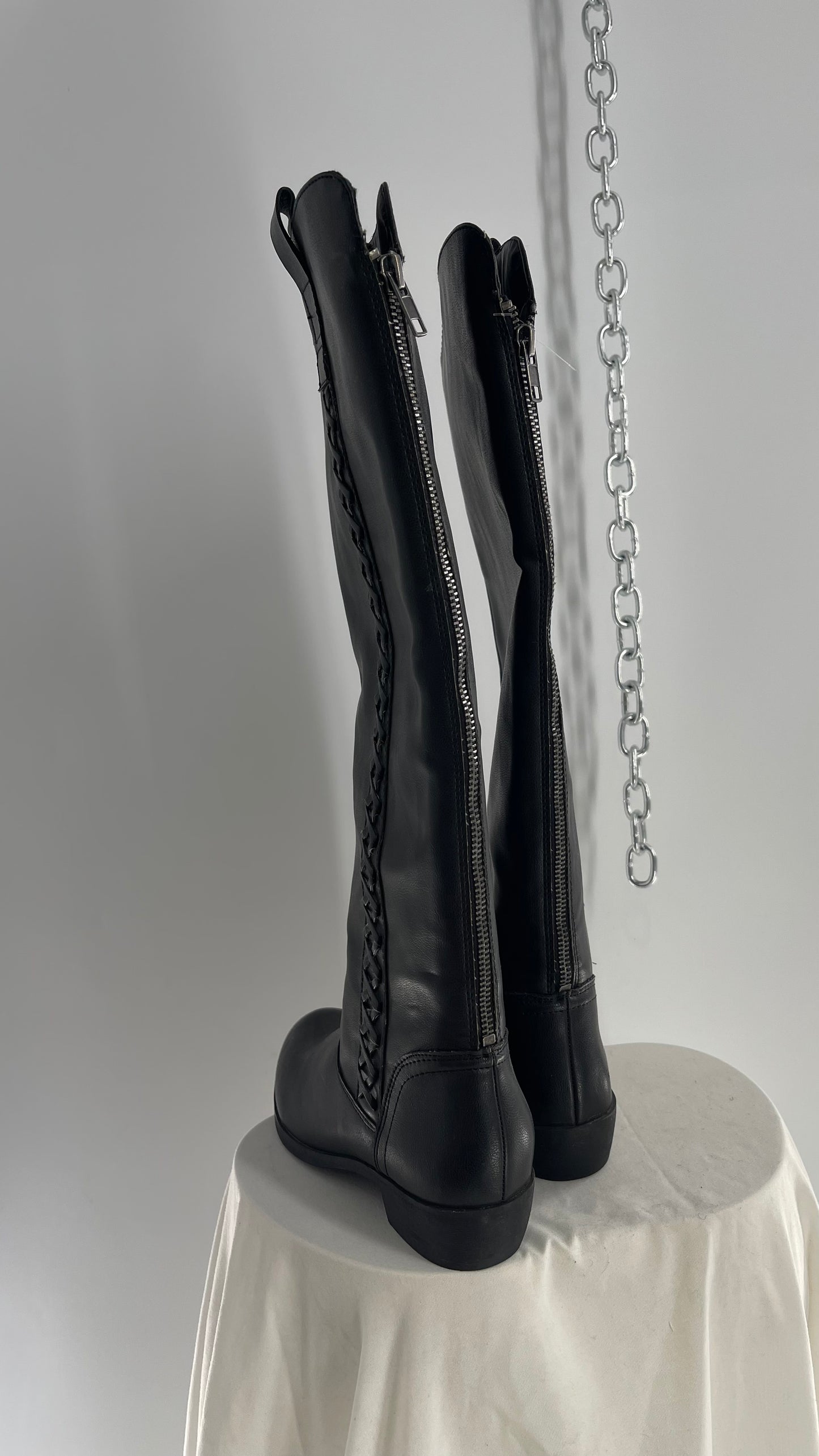 MIA Knee High Black Braided Rope Detail Riding Boot (6.5)