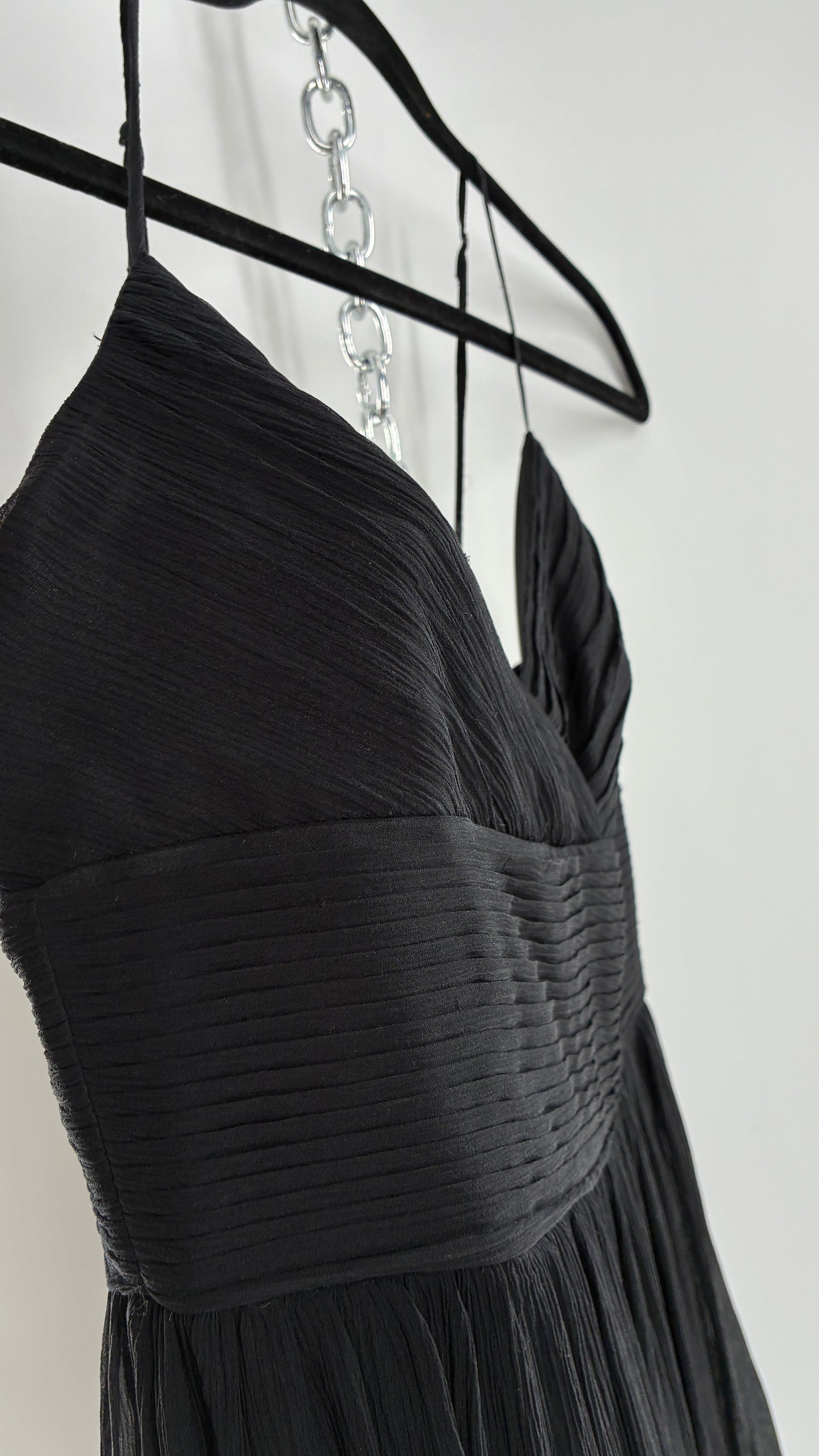 Vintage BCBGMAXAZRIA Crimped Black Dress with Ostrich Feather Details (6)