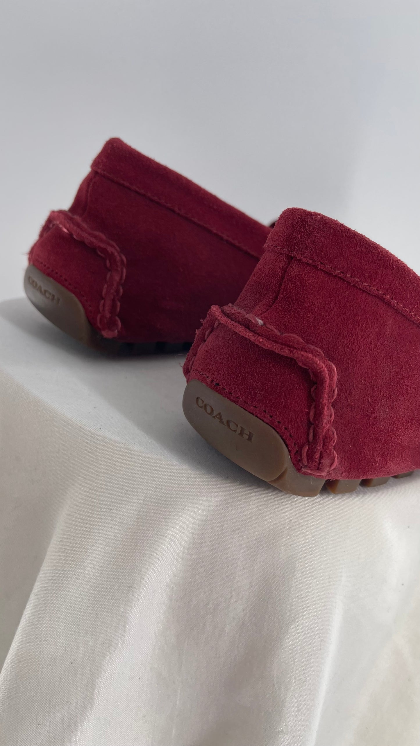 Vintage COACH Raspberry Red Suede Leather Loafer (8)