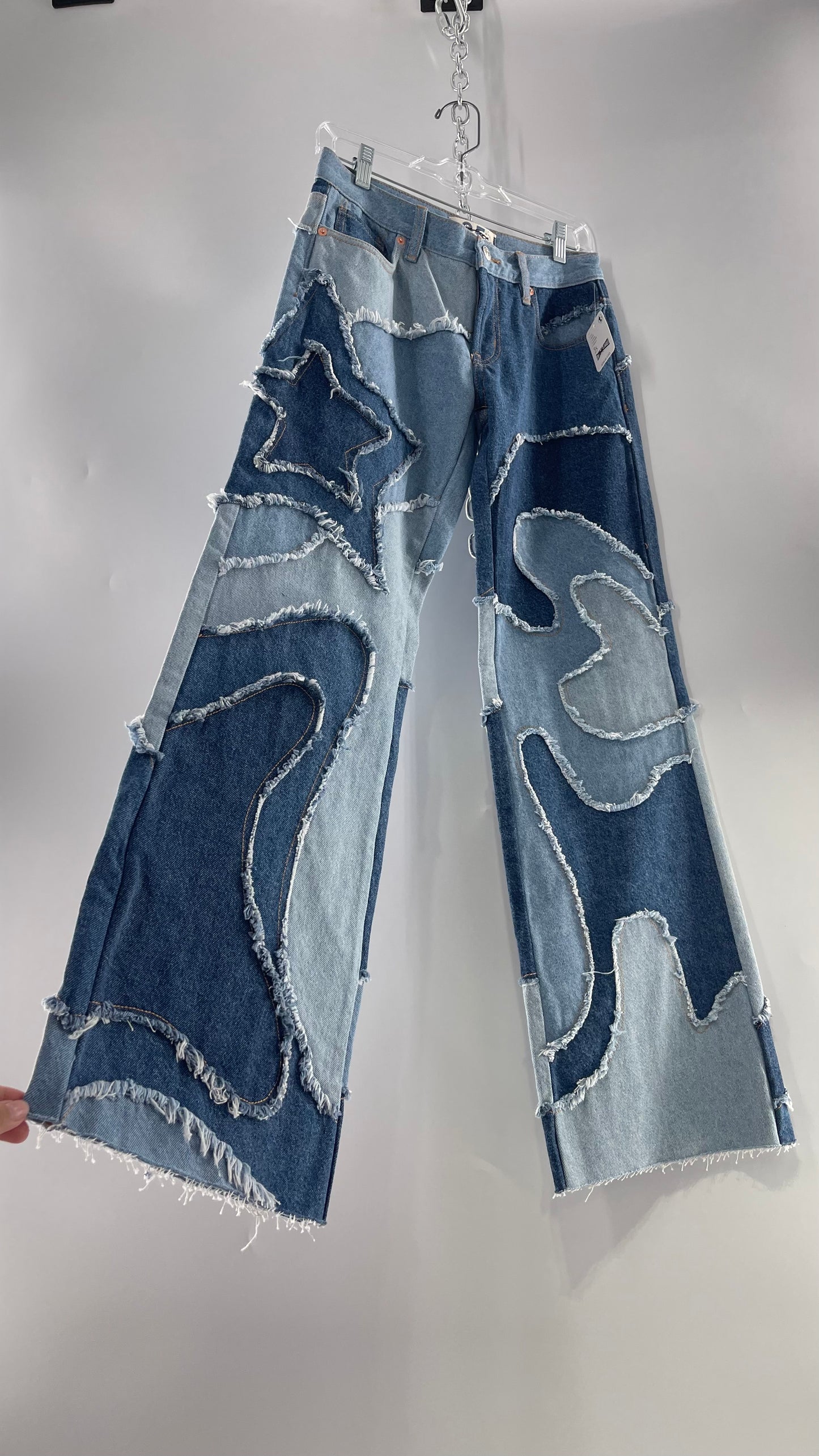 Free People Multi Denim Toned Wavy Patched Jeans (25) ***WITH TAGS***