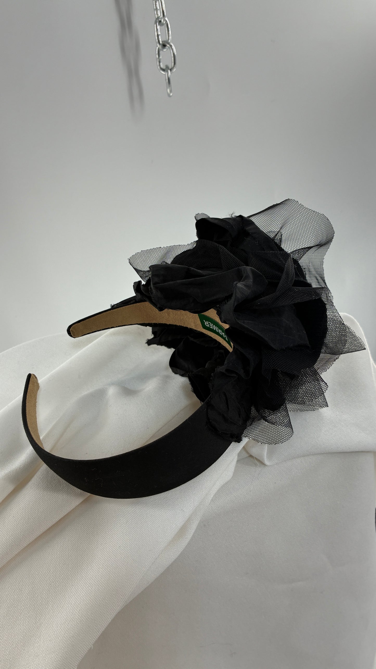 Vintage FARMER Handmade Black Thick Headband with Tulle Appliqué