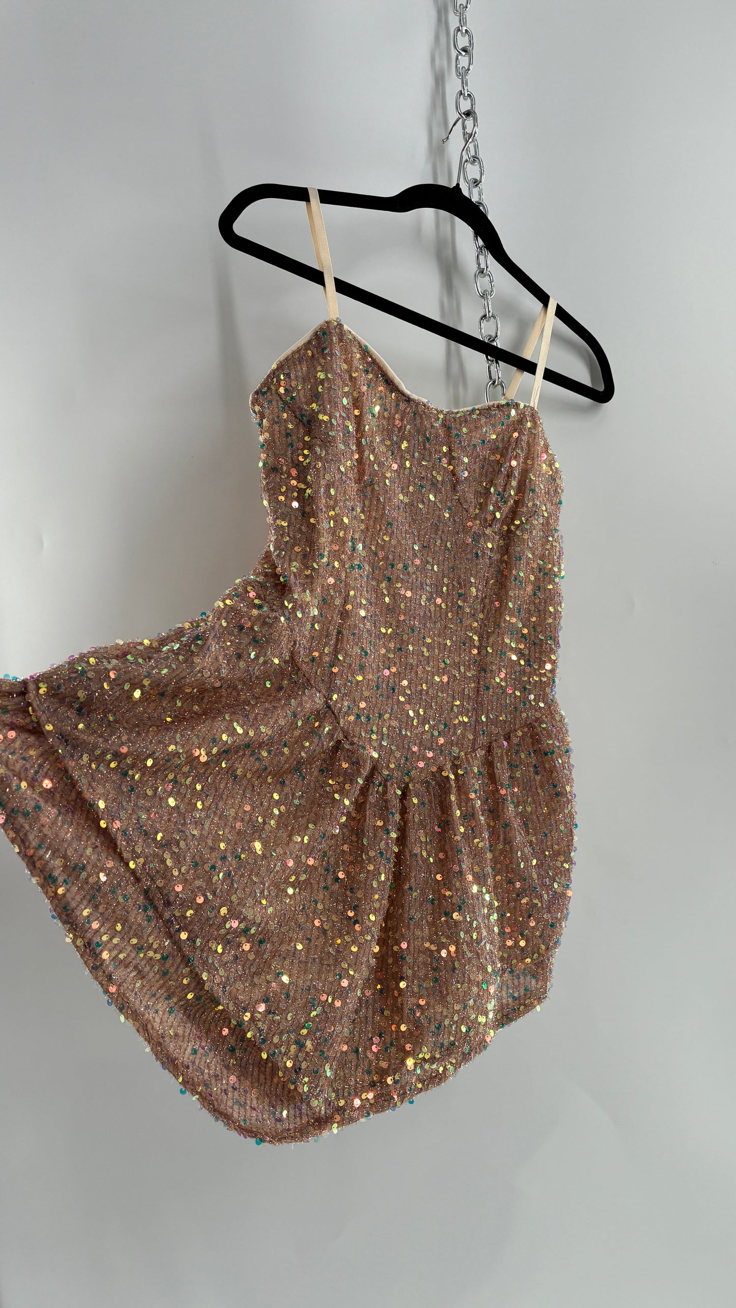 Nude Sequin Pointed Hem Mini Dress (L)