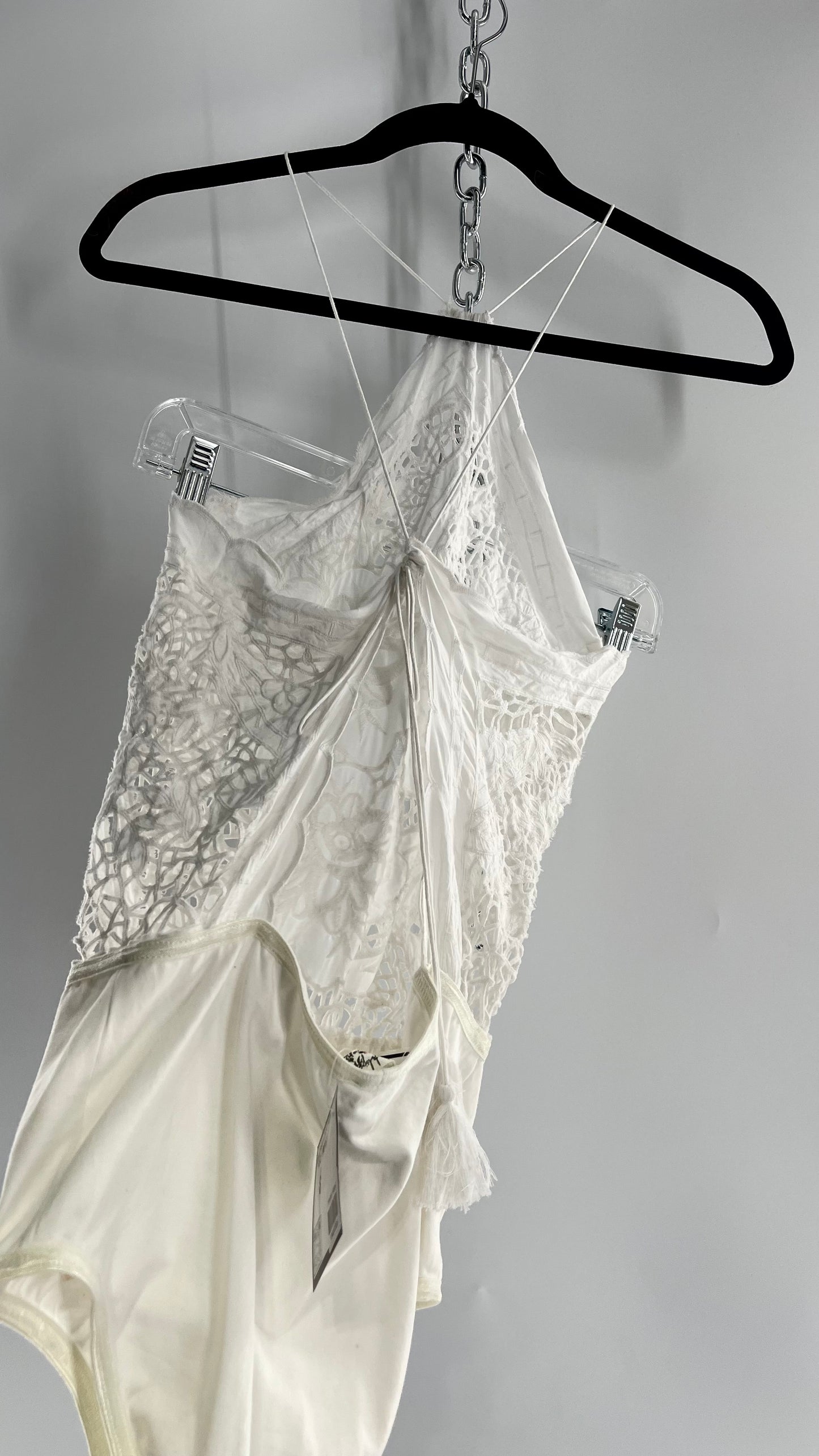 Intimately Free People White Eyelet Lace Open Back Bodysuit (Medium)