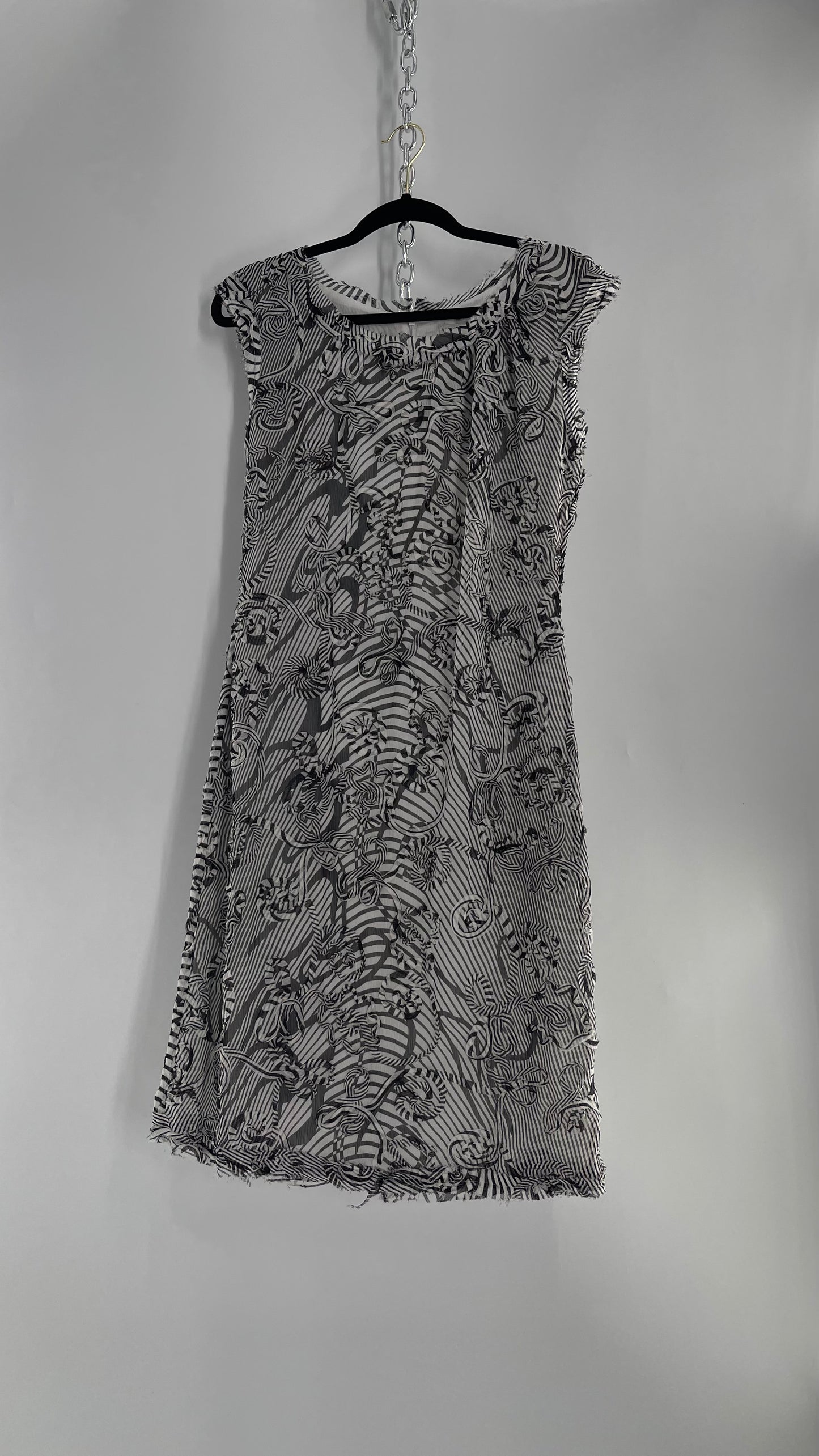 Vintage J. Peterman Black and White Midi Dress with Embroidered Details (10)