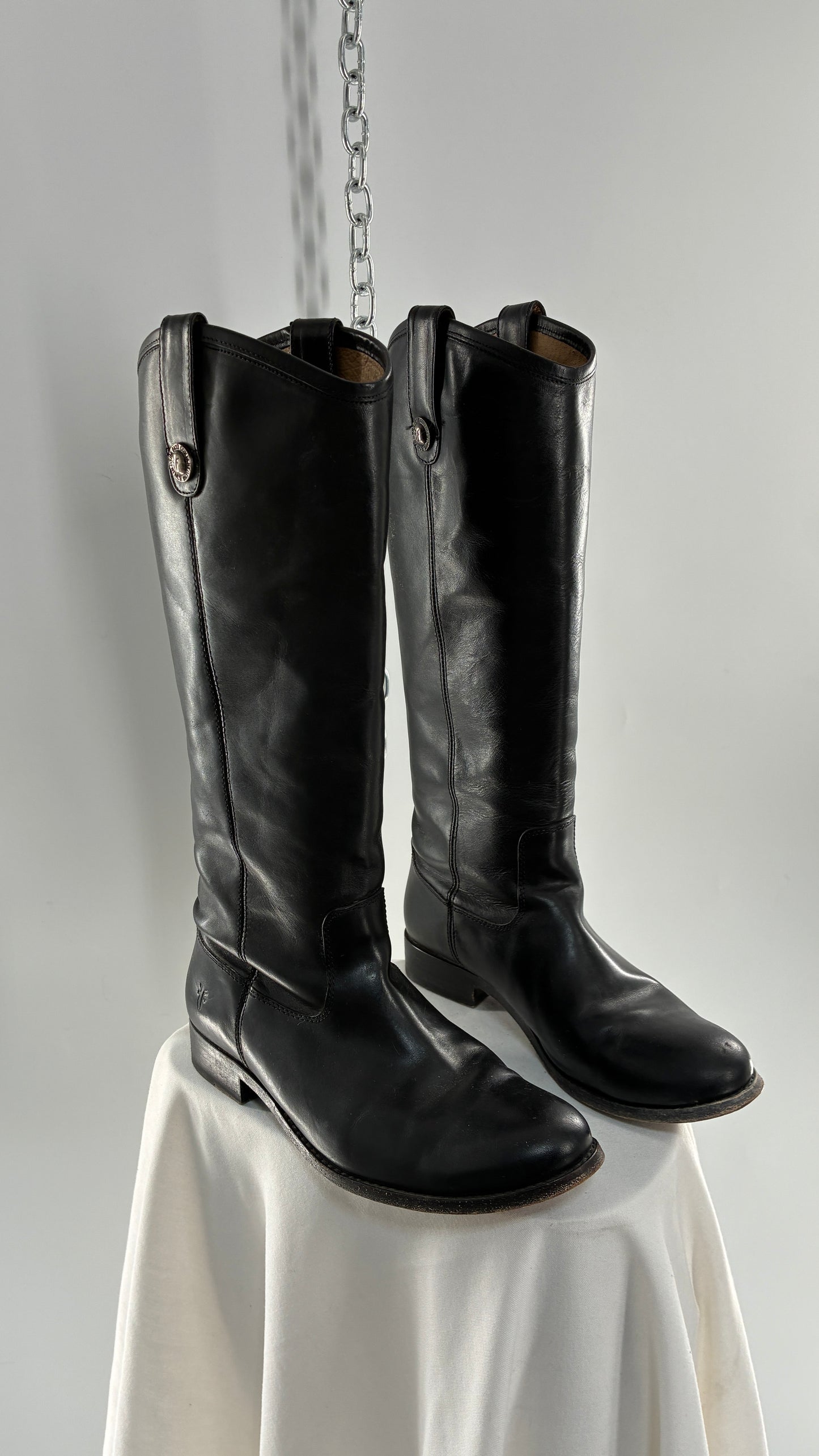 Vintage FRYE Melissa Tall Black Leather Button Boot Made in Mexico (7.5)