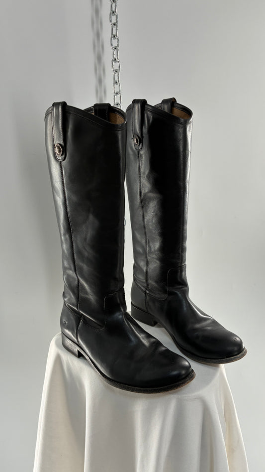 Vintage FRYE Melissa Tall Black Leather Button Boot Made in Mexico (7.5)