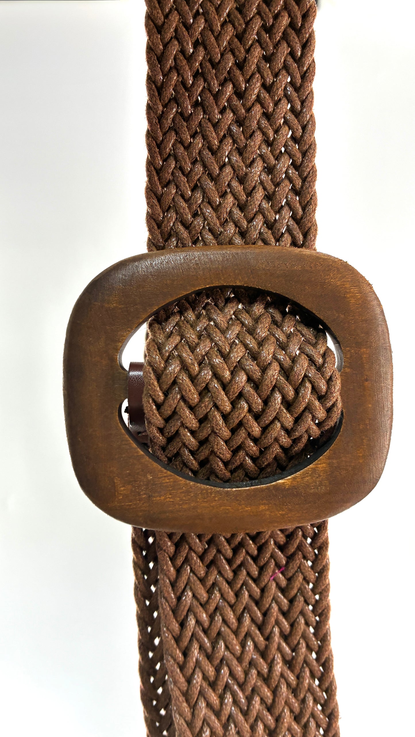 Vintage Brown Thick Rope Belt with Large Wooden Square Buckle (OS)