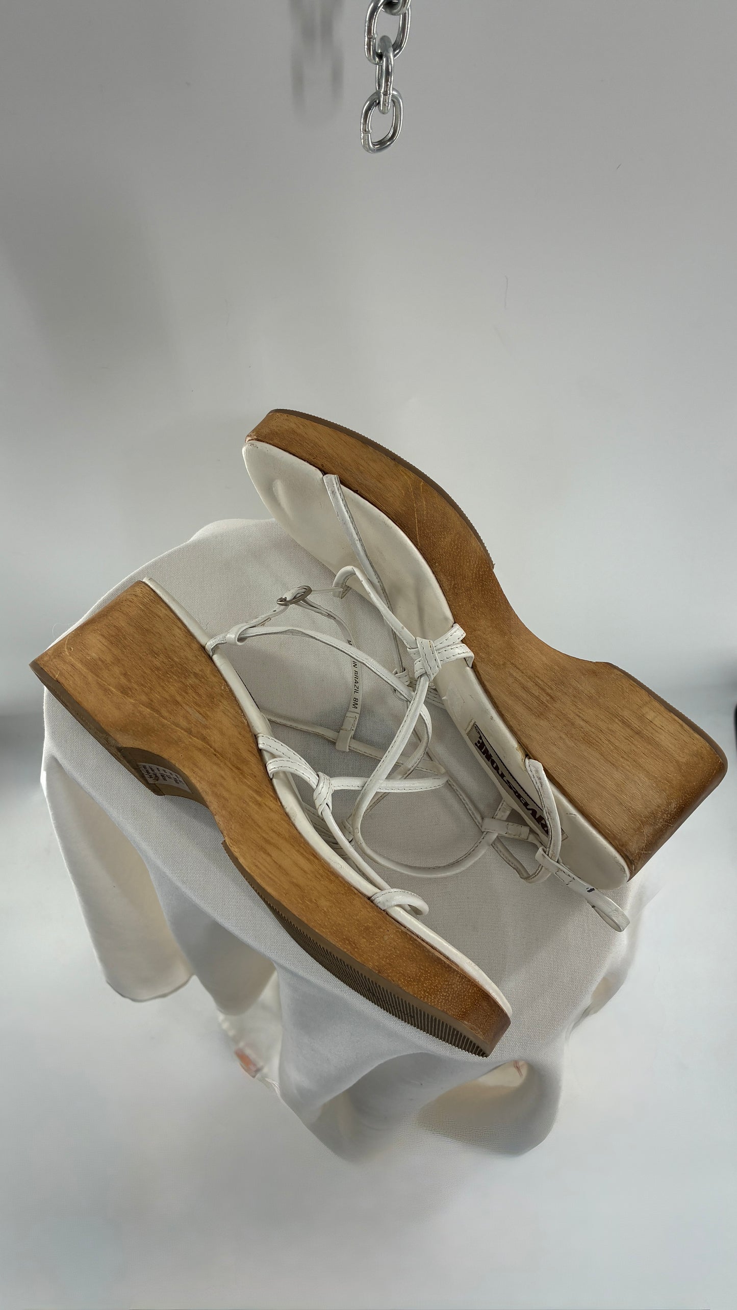 Vintage 1990s RIVERSTONE Wooden Platform Square Toe, Strappy Sandal Made in Brazil (8)