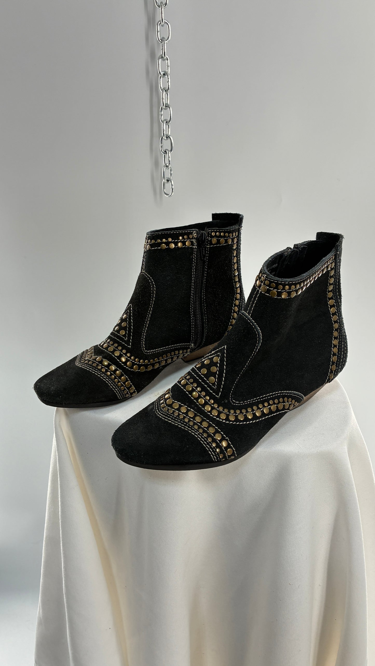 MATISSE Brass Studded Black Suede Boots (6.5)
