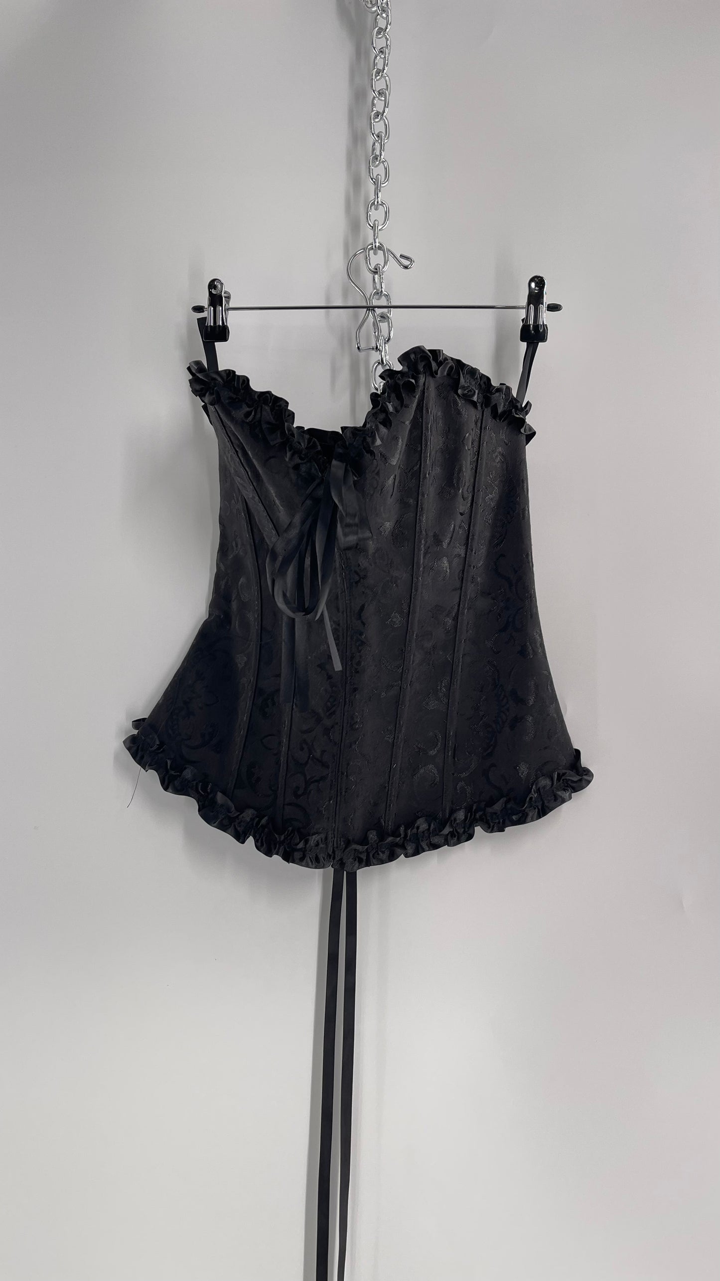 Adore Me Black Brocade Lace Back Ruffle Ribbon Trim (S/M)