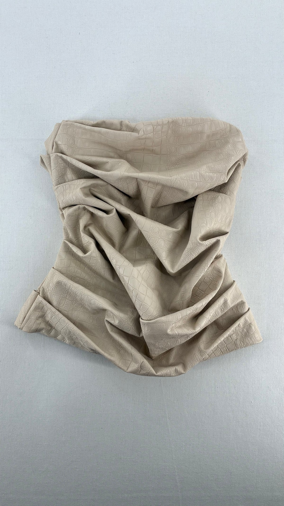 NAKED WARDROBE Cream Ruched Crocodile Embossed Lined Tube Top (XS)