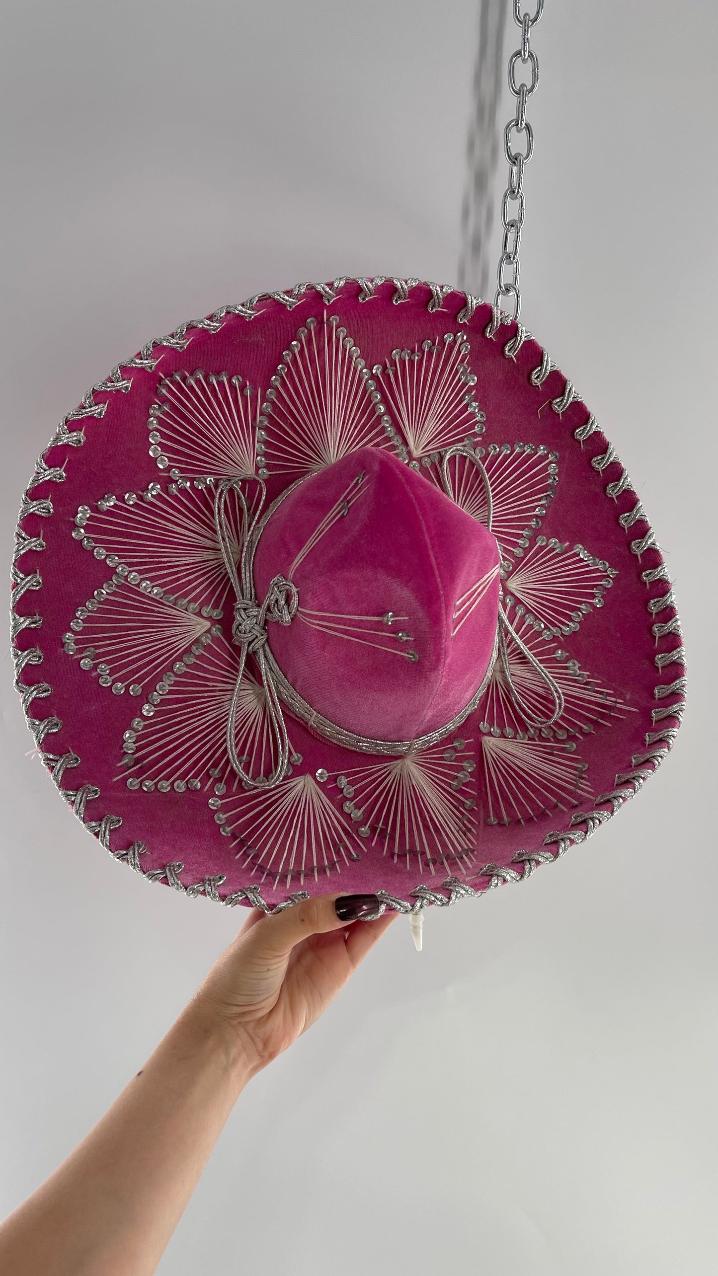 Vintage 1970s Pink and Silver Salazar Yepez Sombrero