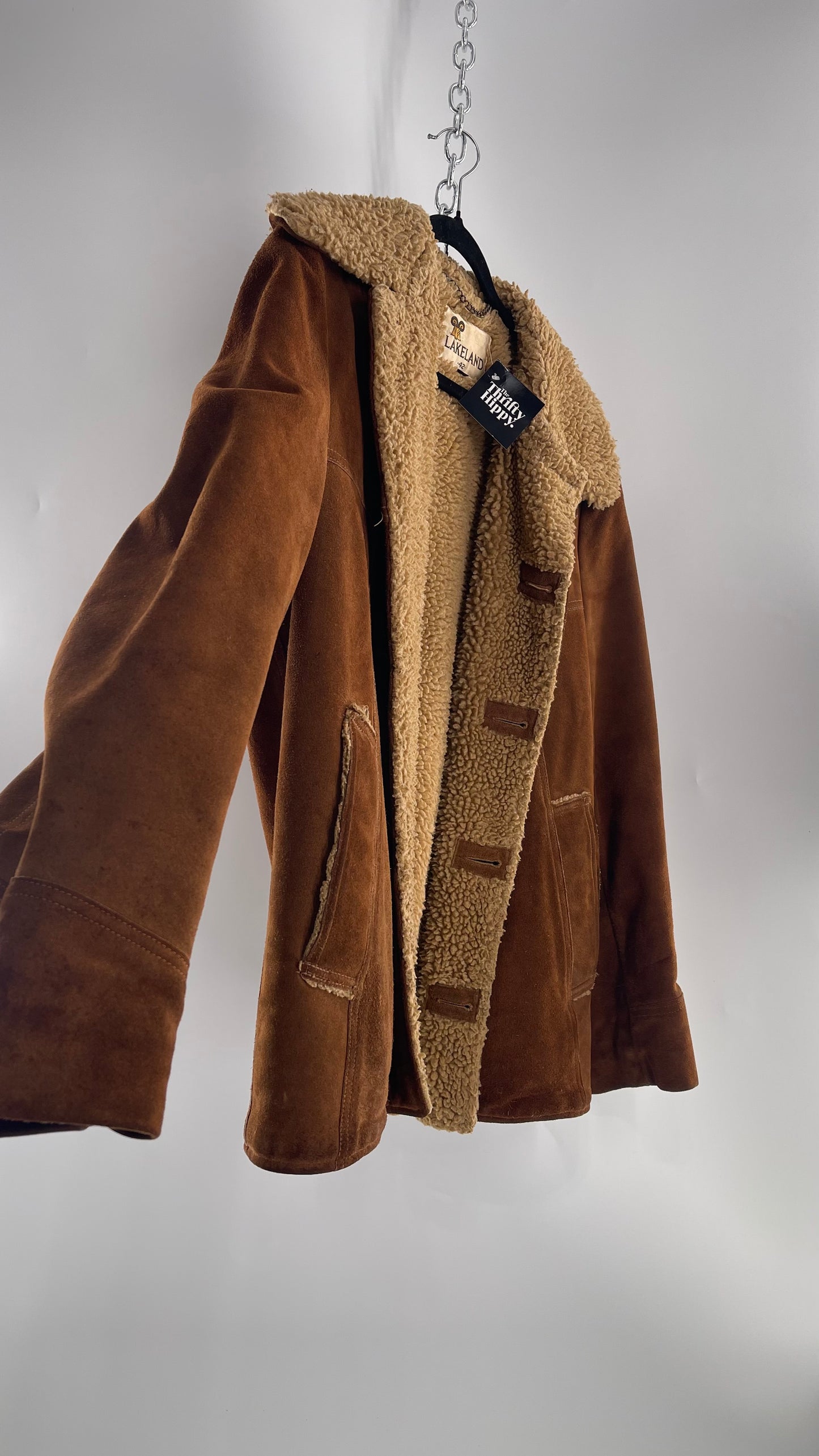 Vintage Heavy Duty Genuine Suede Leather Coat with Teddy Sherpa Lining (C) (Large/42)