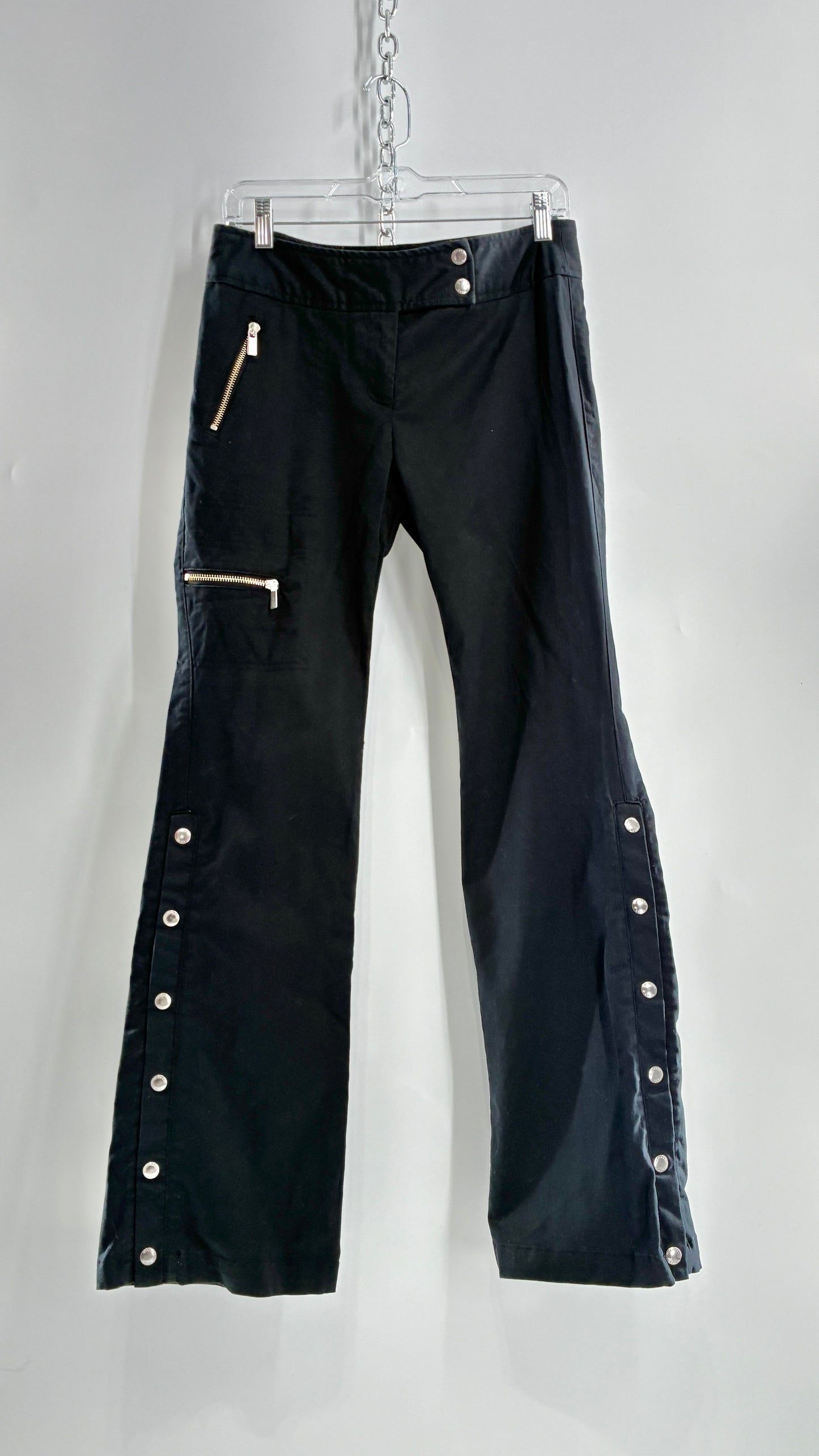 Vintage MICHAEL KORS Black Button Leg Kick Flare Low Rise Pants with Zipper Details and Side Closure (6)