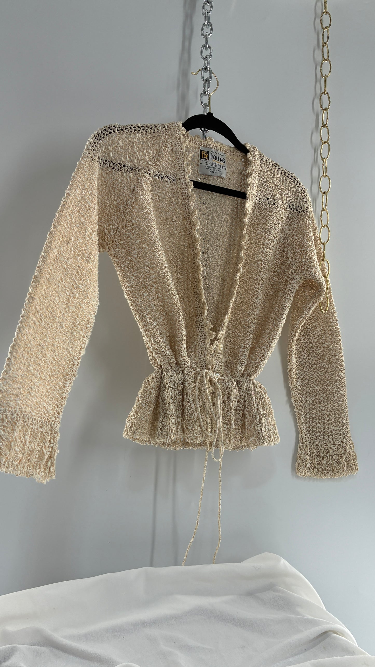 Vintage 1970s PALLAS 100% Pure Irish Linen Hand Loomed Cinched Cardigan (Medium)