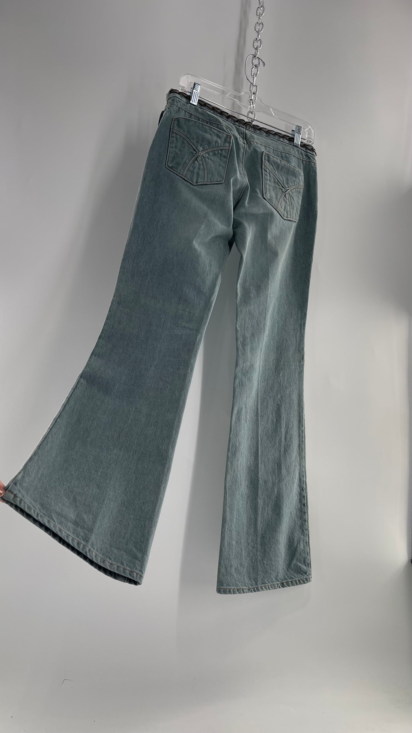 Vintage GAP Light Wash Denim Kick Flares with Bronze Chain Link Waistline (2)