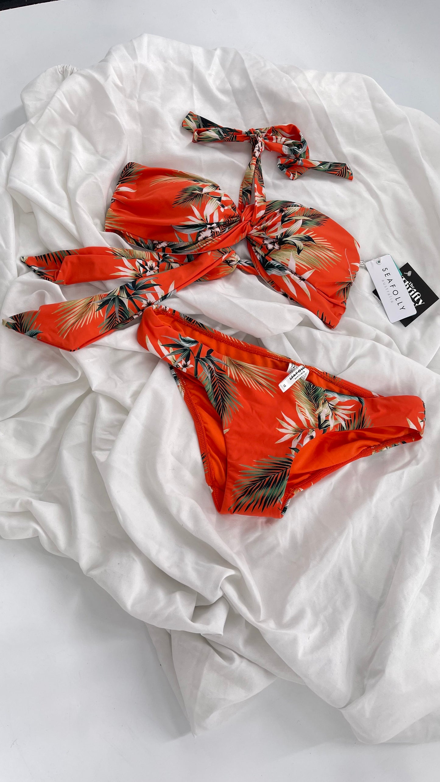 Anthropologie Sea Folly Orange Tropical Swim Set with Tags Attached (10 Top 12 Bottoms)