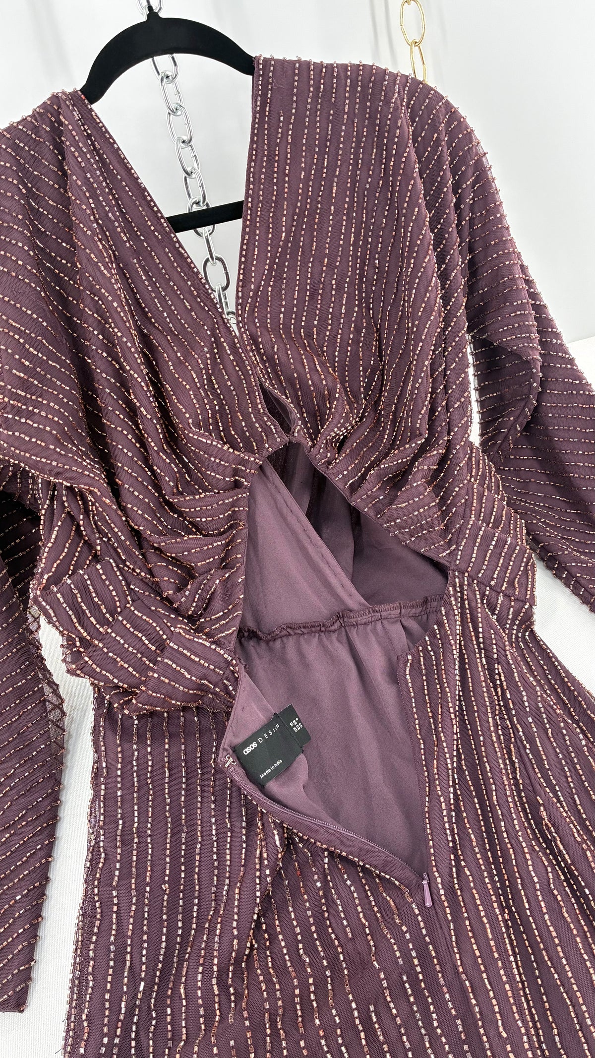 Vintage ASOS Beaded Plum Dress with Draping Open Back (6)