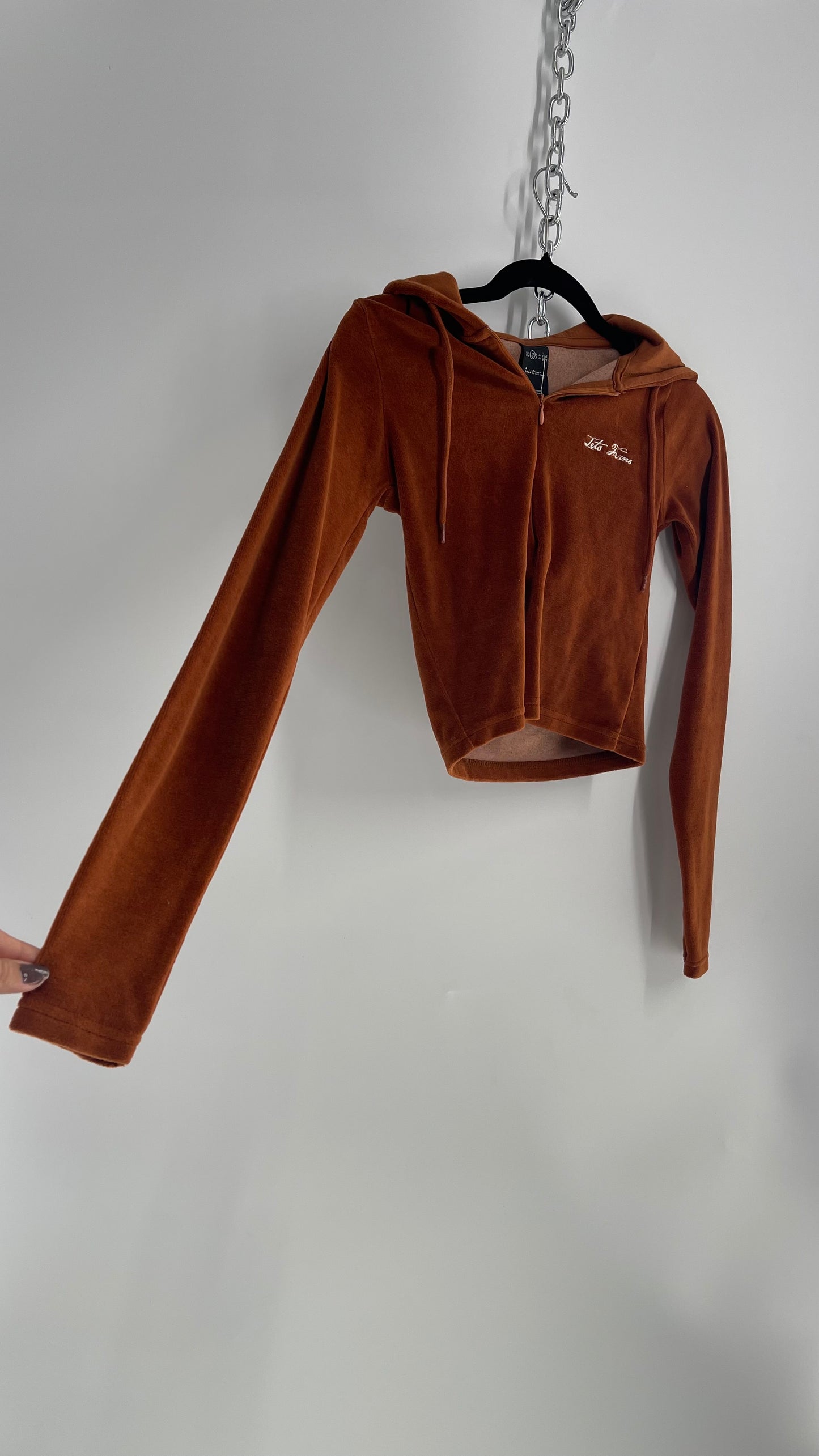 Lets Frans Burnt Orange Embroidered Cropped Hoodie (XS)