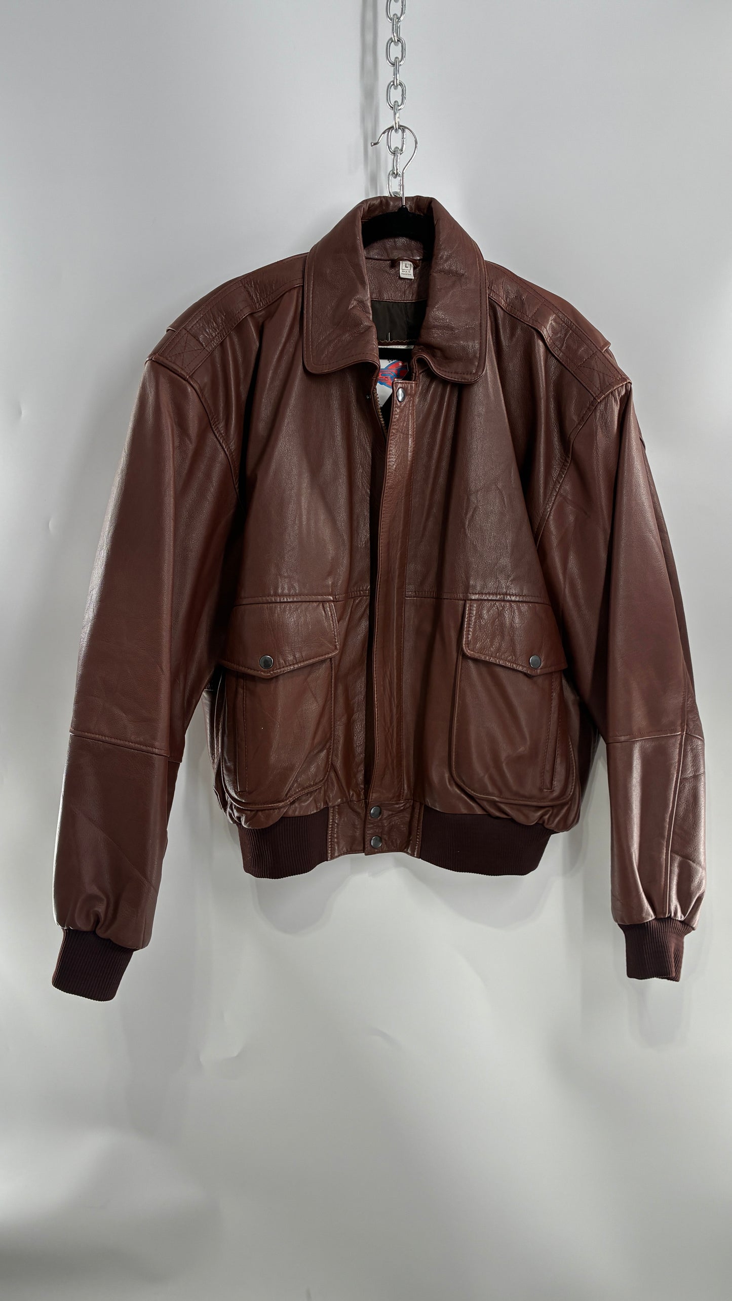 Vintage SUPER FORTRESS B2 Brown Leather Bomber Jacket (Large)