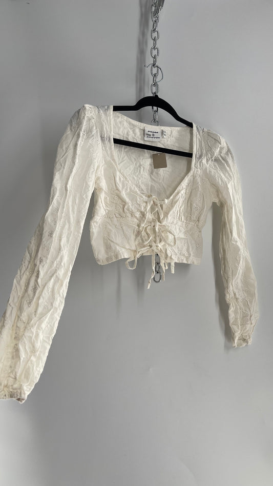 Daisy Street Triple Tie Bust Off White Eyelet Lace Blouse (XS)