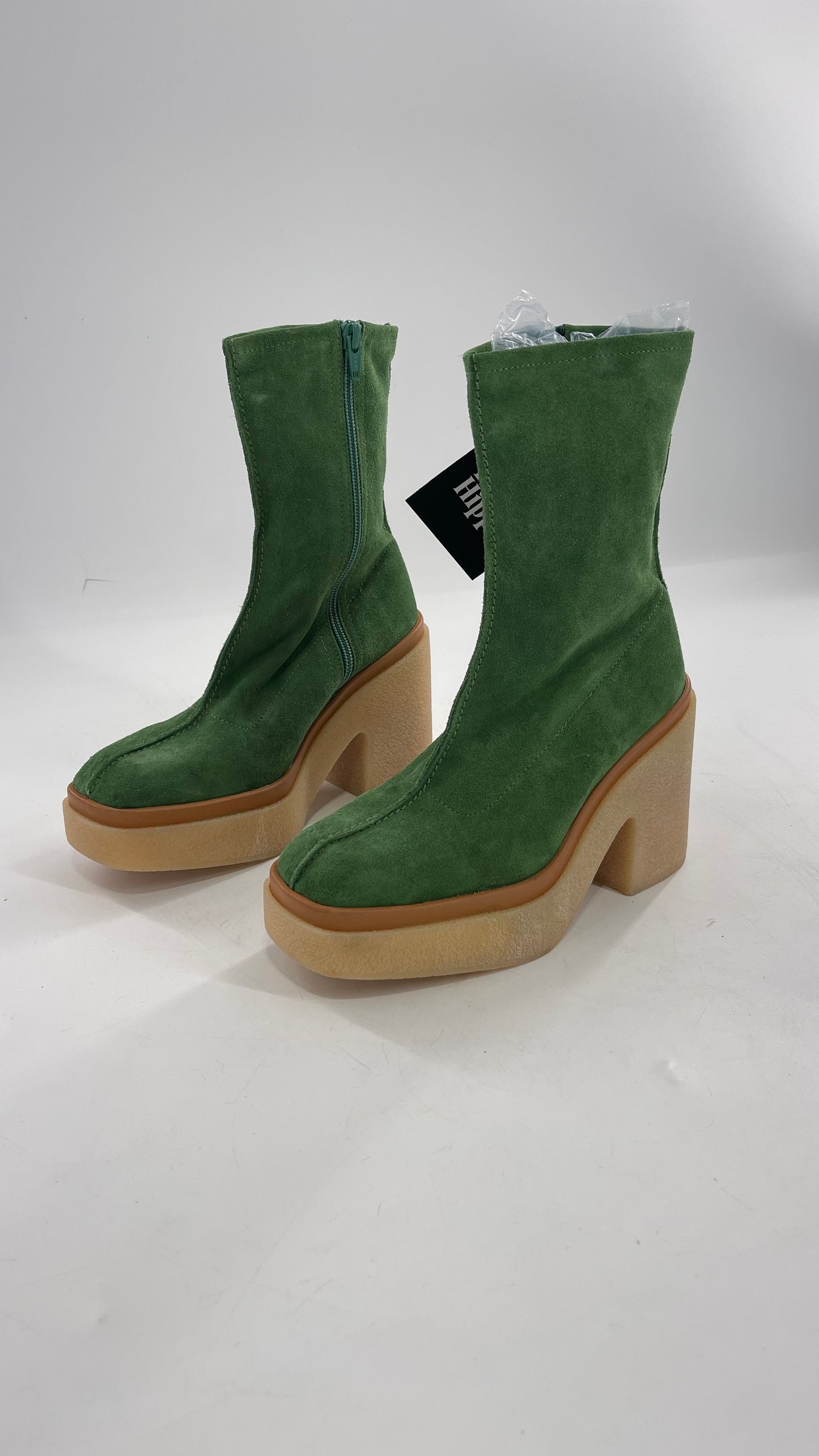 Free People Green Gigi Suede Leather Rubber Heel Boot (36.5)