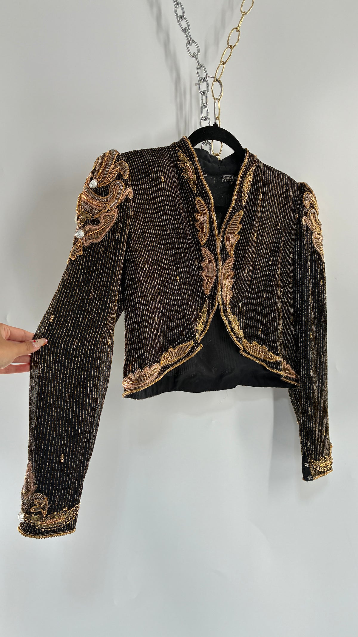 Vintage CREATIVE CREATIONS Black Blazer with Intricate Gold Beading (Medium)