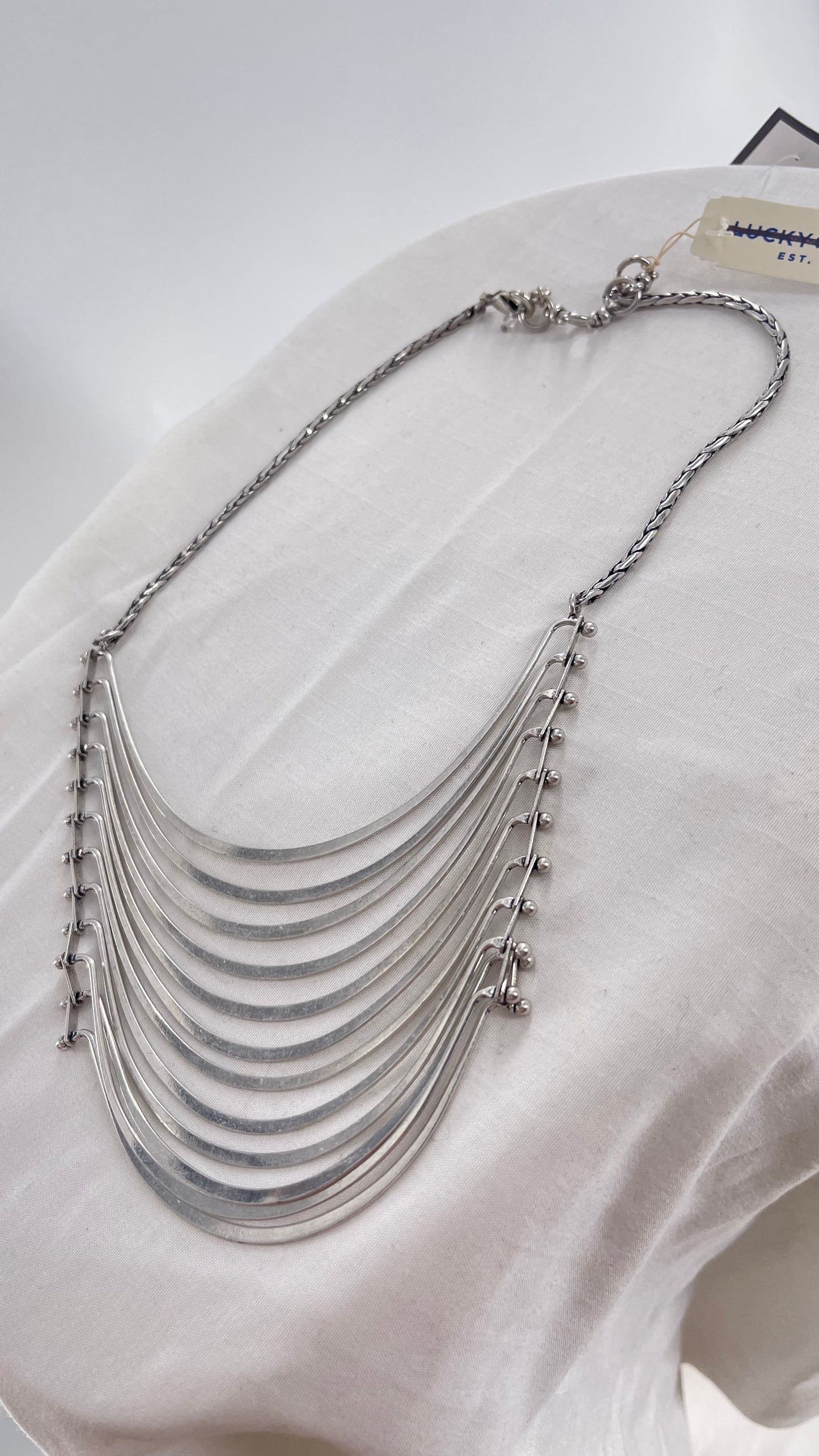 Lucky Brand Silver Metal Abstract Bracketed Layered Necklace with Tags Attached