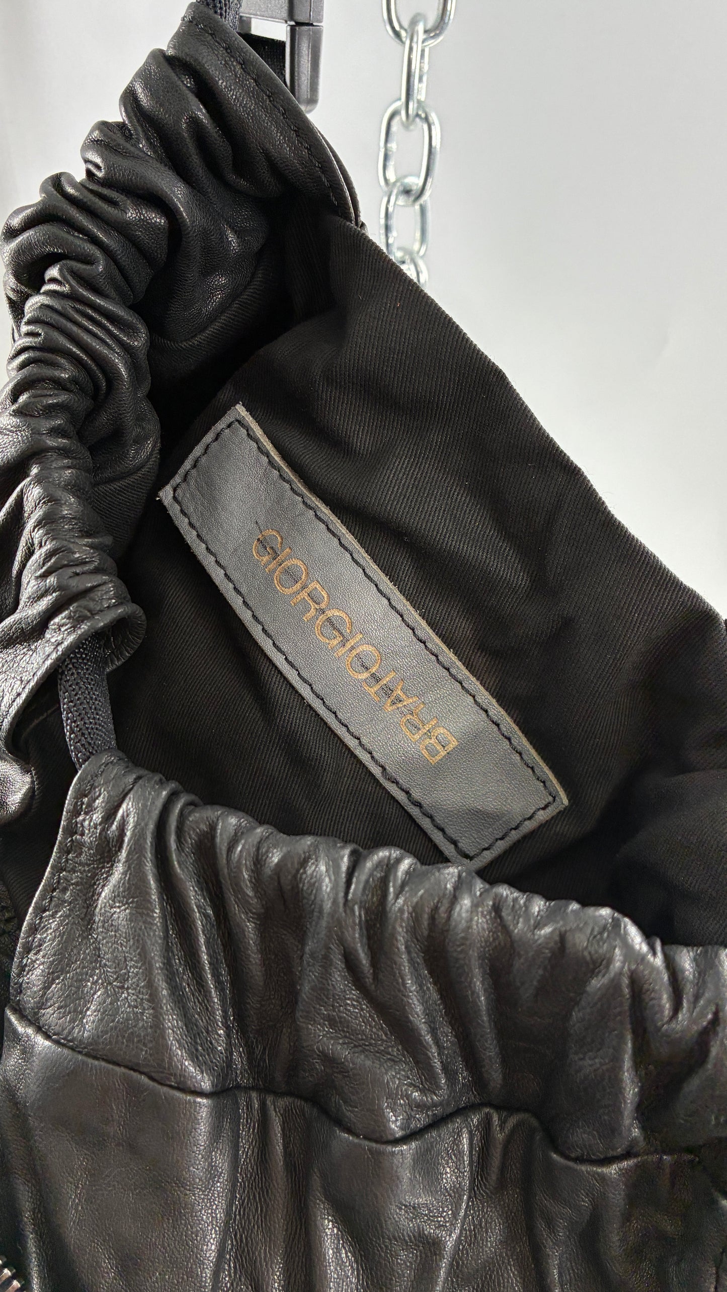 GIORGIO BRATO Black Lamb Leather Convertible Shoulder Bag and Backpack