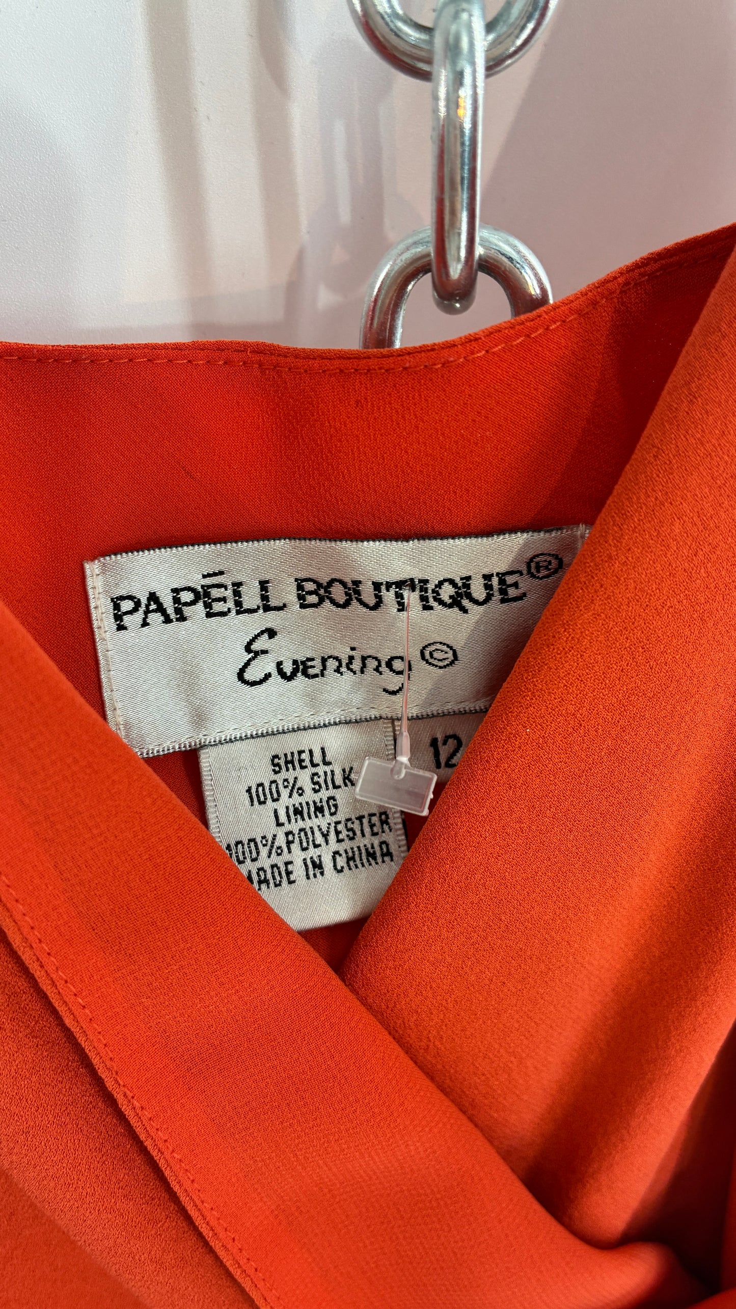 Deadstock Vintage PAPELL BOUTIQUE 100% Silk Tangerine Midi Dress with Ruched Bodice (12)