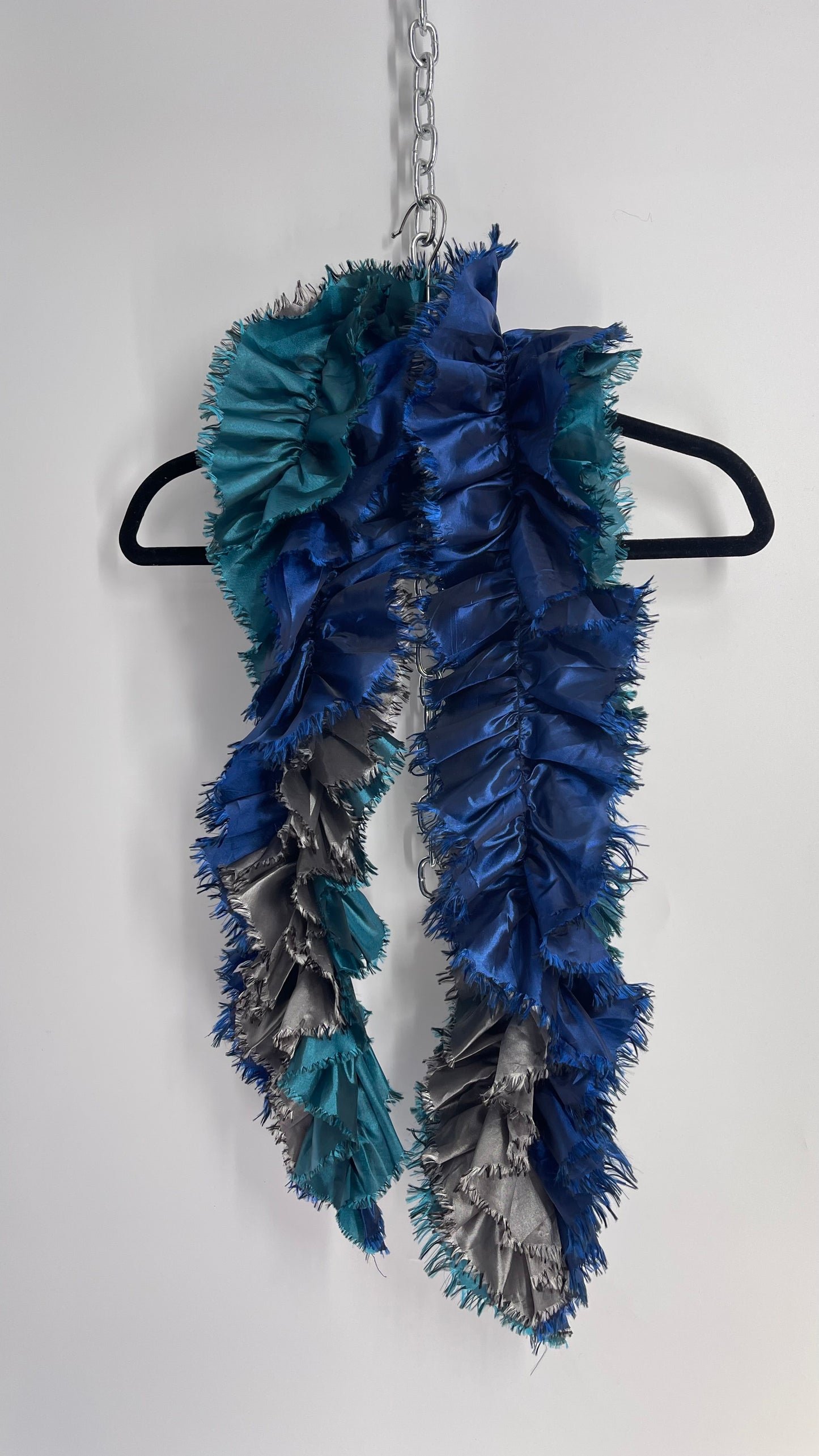 Vintage Silver, Royal Blue, Teal Frayed Spiral Scarf